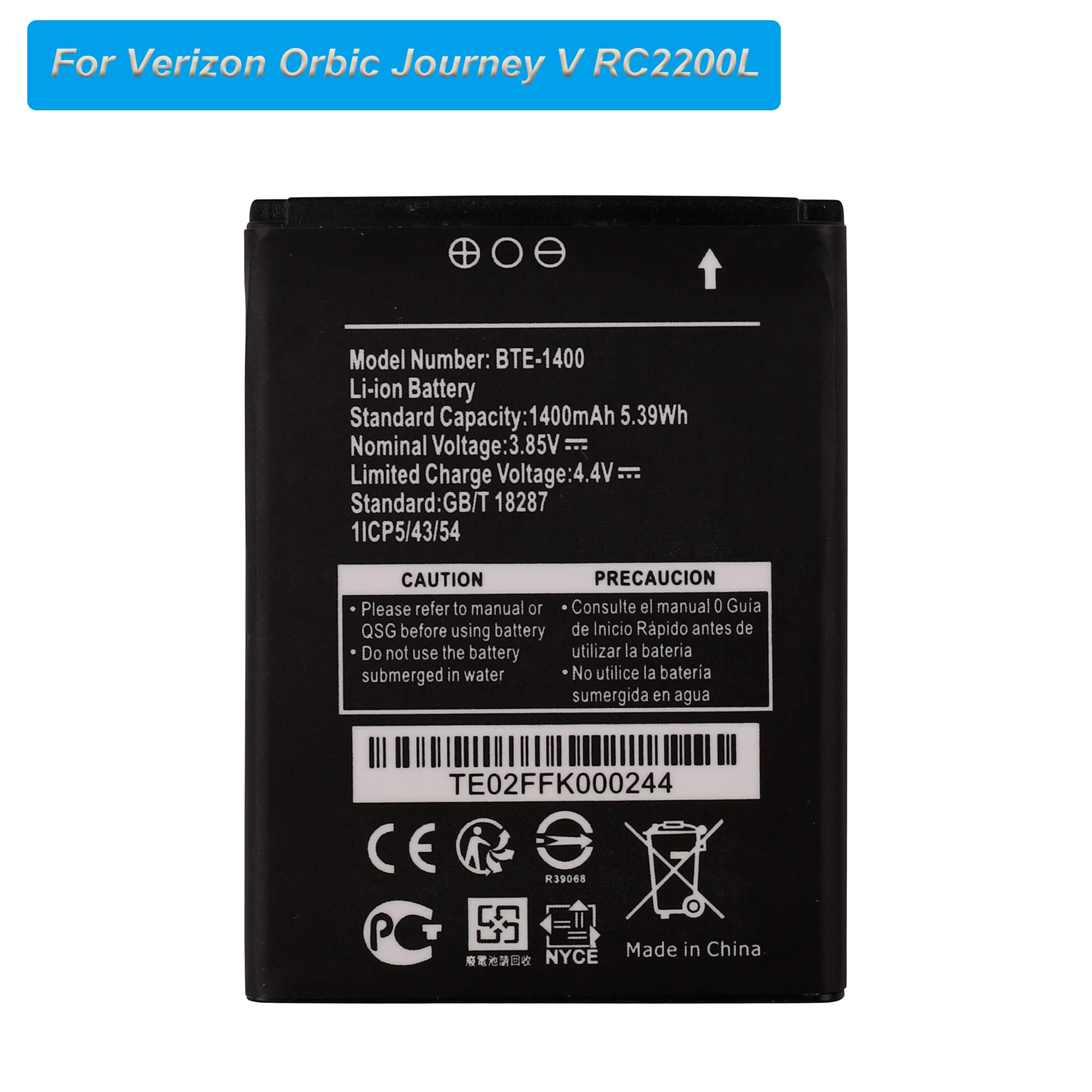 E-YIIVIIL Replacement Battery BTE-1400 Compatible with Verizon Orbic Journey V RC2200L with Tools