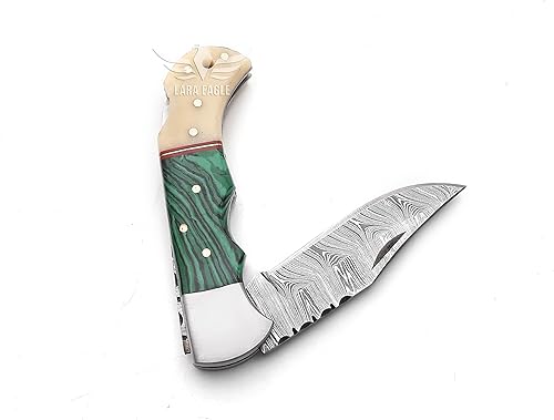 Miniatura 6 de Navaja de bolsillo de Damasco para hombres, cuchillos de caza plegables hechos a mano de acero sólido de 133 capas con afilador y bolsa de cuero, el