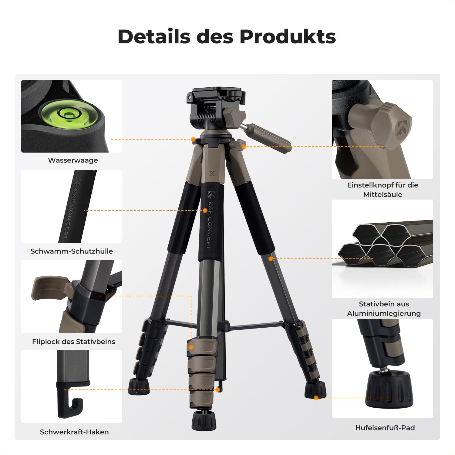 K&F CONCEPT Aluminium Kamera Stativ, 190cm leicht Stativ mit Tasche