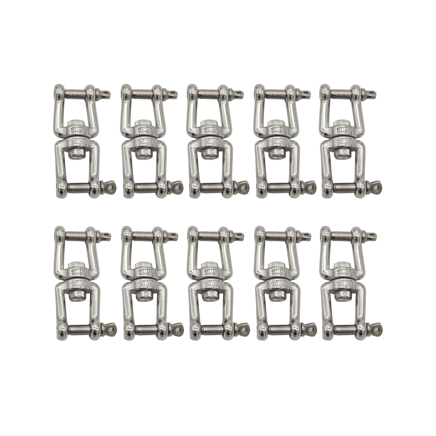 10Pcs M5 Double Swivel Eye Hook, 304 Stainless Steel Jaw x Jaw Chain Swivel Anchor Connector Clevis Double Shackle Ring for Boat, Hanging