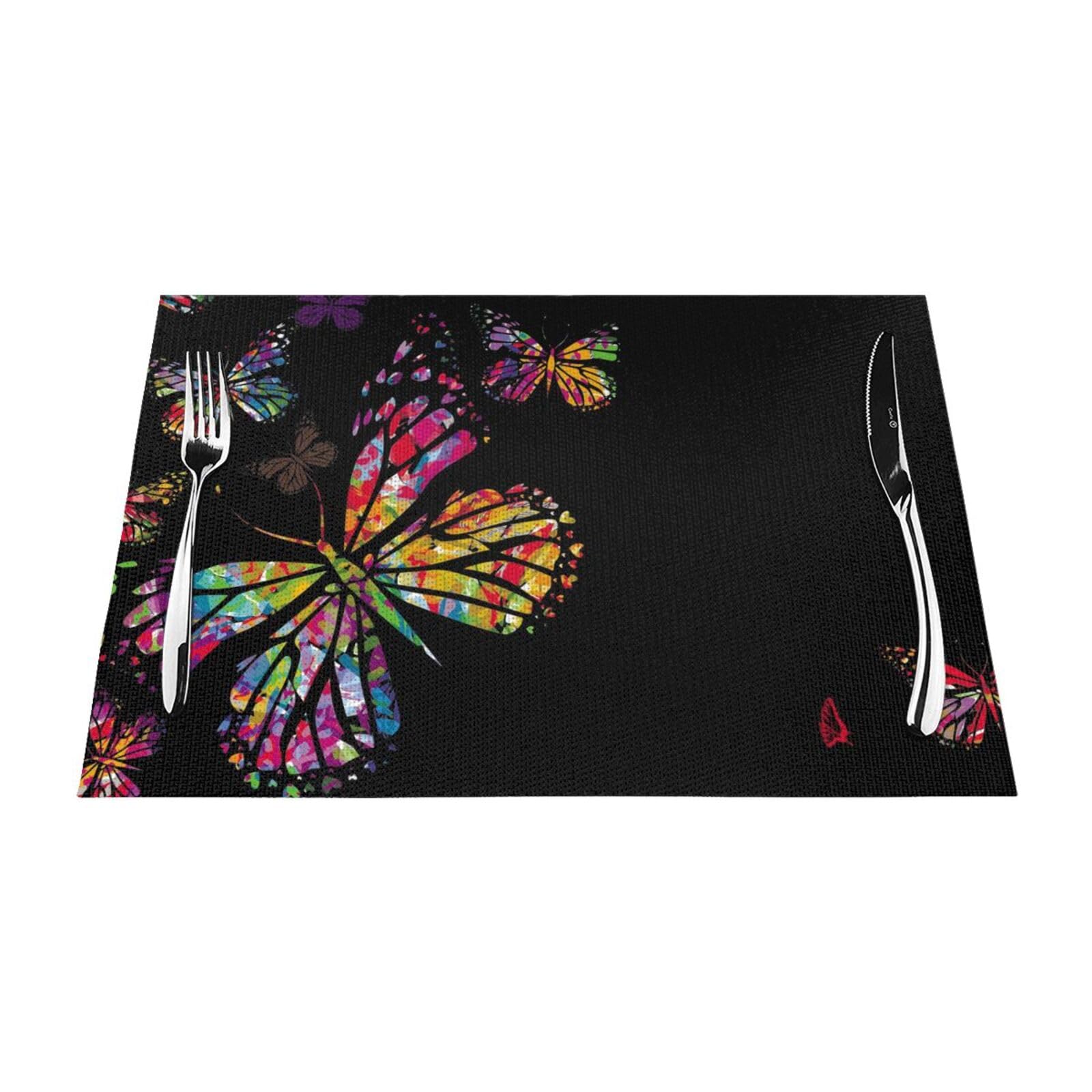 PVC Placemat Set of 4 PCS, 45x30 CM, colorful butterfly Printed Non-Slip Heat Resistant Place Mats for Kitchen Dining Table Indoor Outdoor