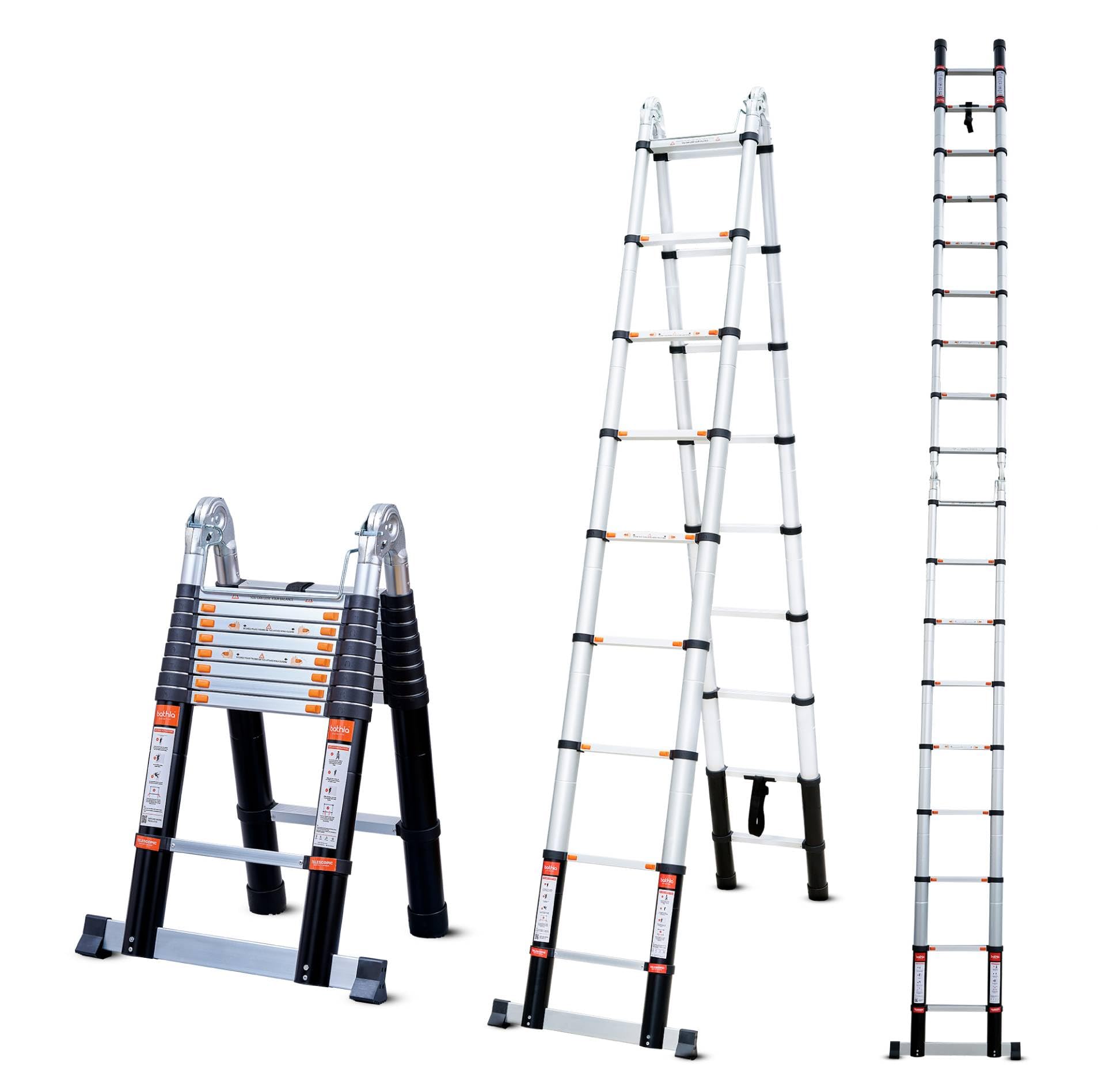 Bathla 20.5 ft A-Type Foldable Aluminium Telescopic Ladder with 18 Steps | Portable & Compact | 2-Year Warranty | Multi-Purpose Ladder for Home, Industrial & Outdoor Use