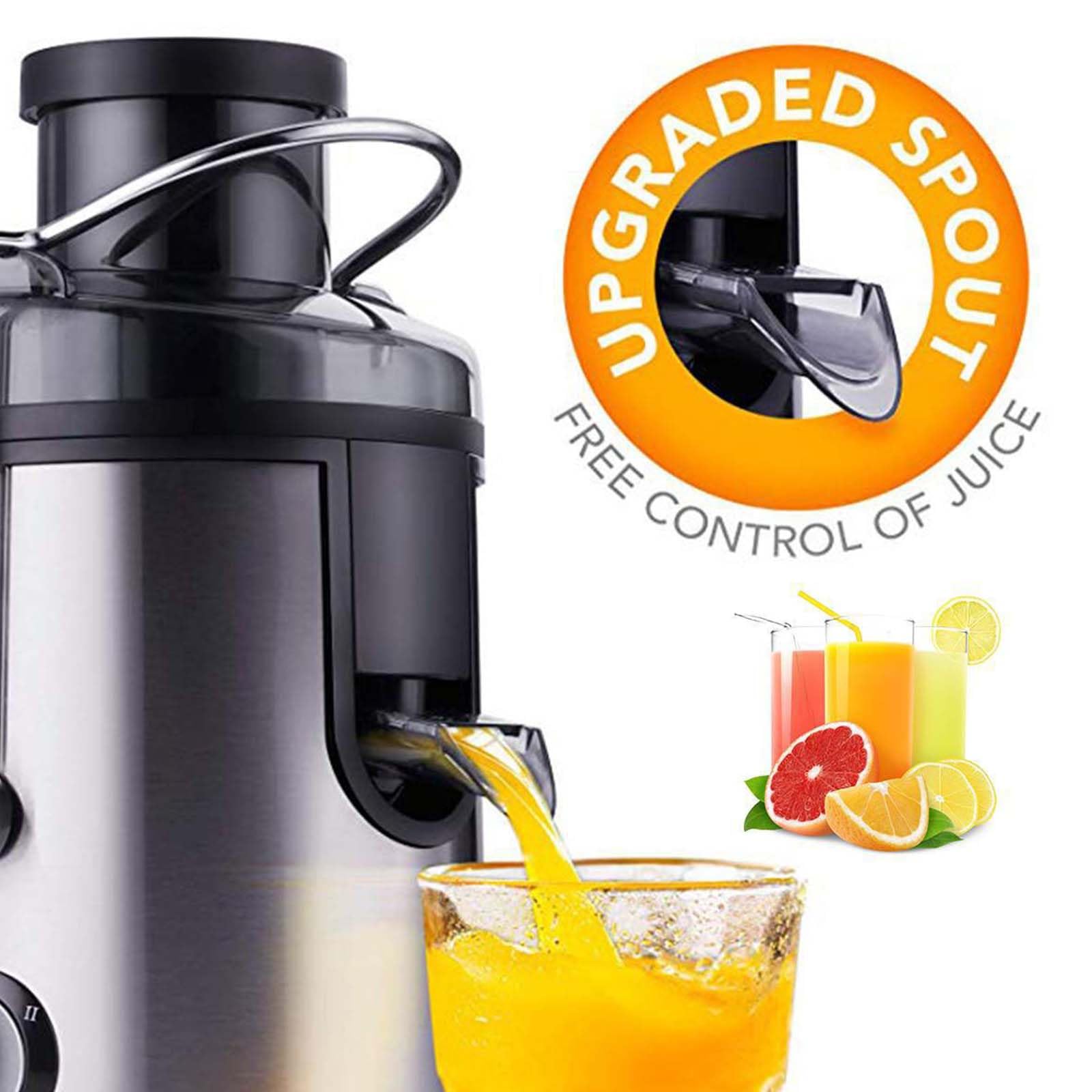 Estrattore di succo centrifugo da 800 W, macchina per la produzione di succhi, estrattore di frutta e verdura a 2 velocità, separatore di residui di succo, macchina per succhi completamente automati