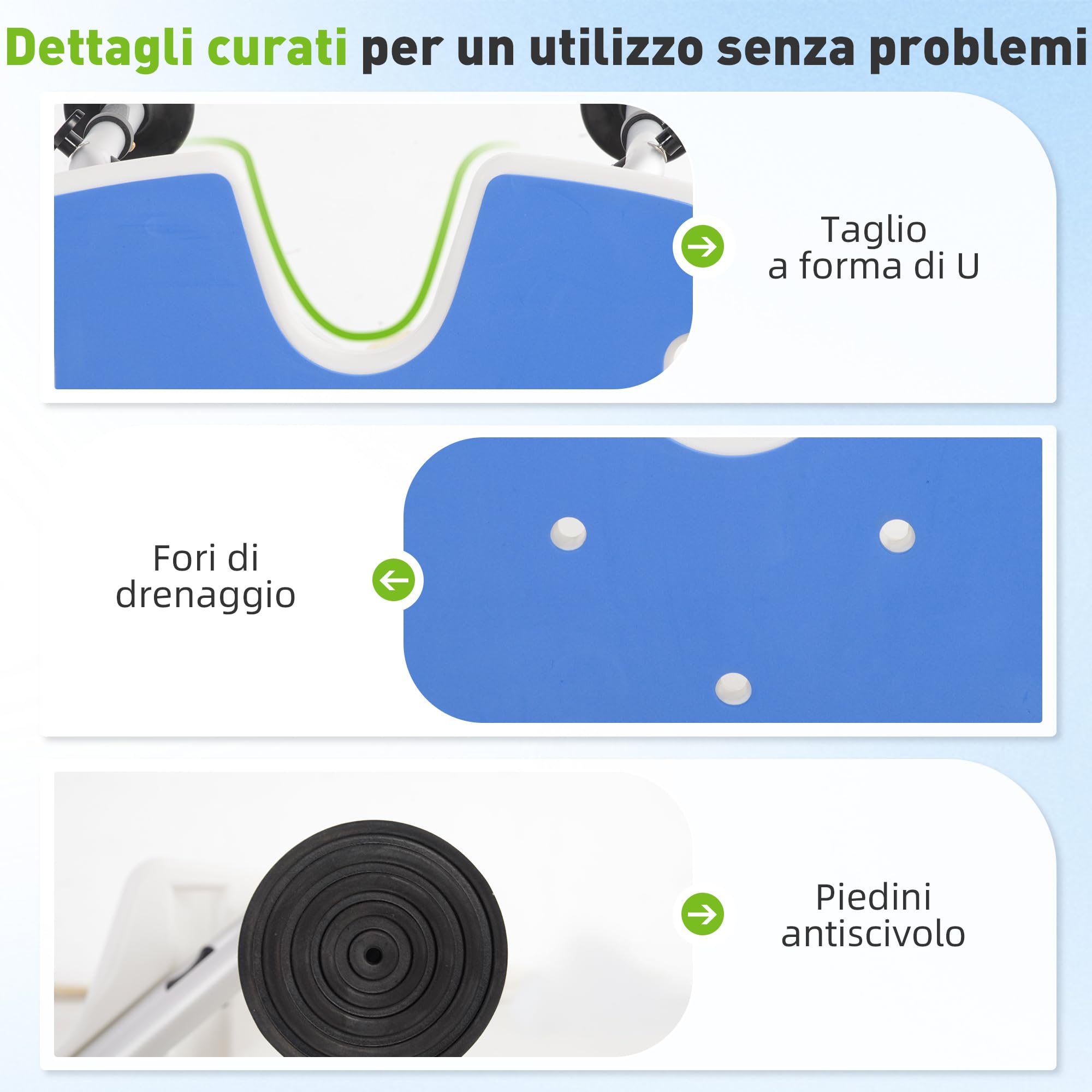 HOMCOM Sgabello da Doccia Regolabile in Altezza con Maniglione a Ventosa, Sedia da Doccia per Anziani e Disabili con Seduta Imbottita a U e Piedini Antiscivolo, Blu Scuro