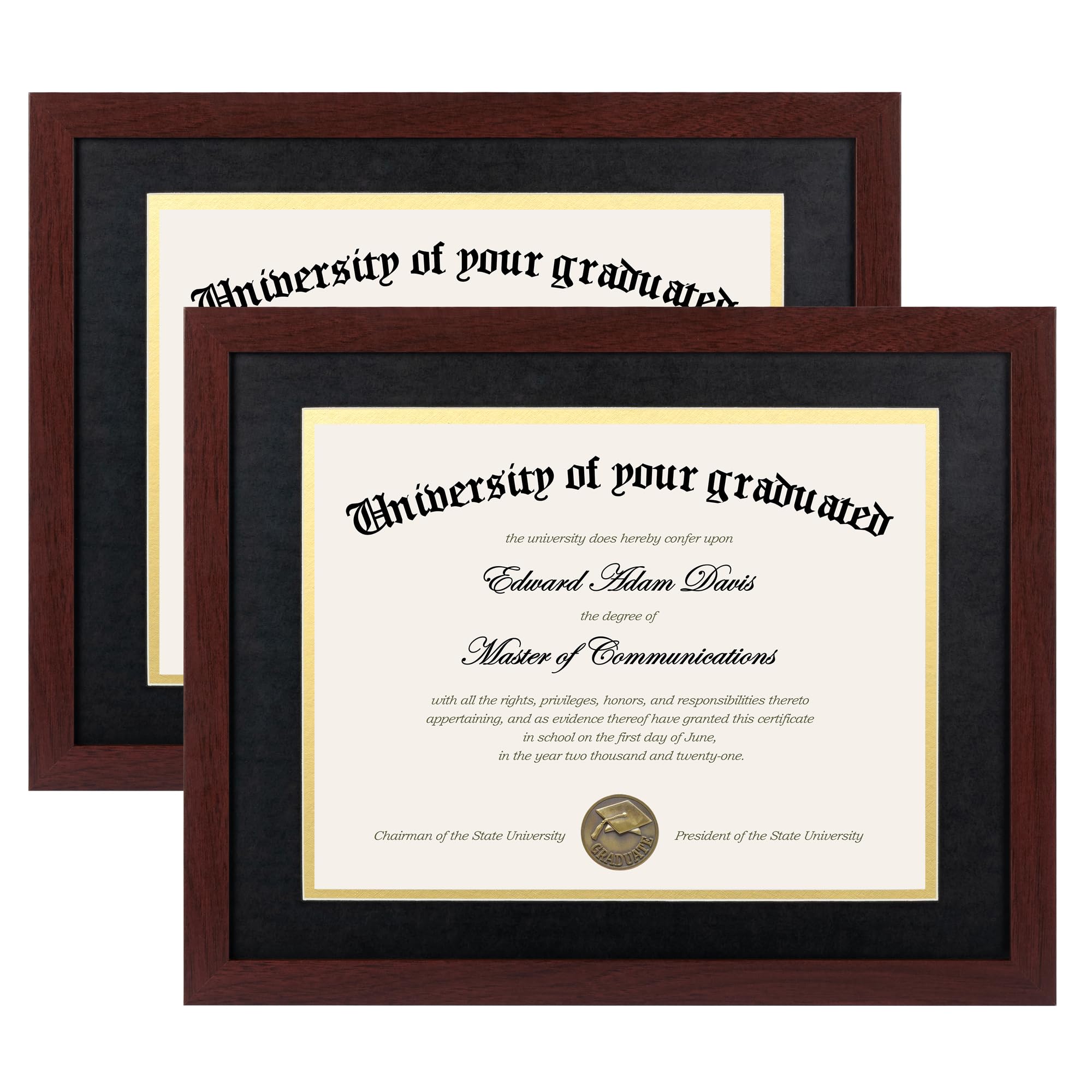 upsimples Diploma Frame with HD Glass, 11x14 Mahogany, 2 Pack