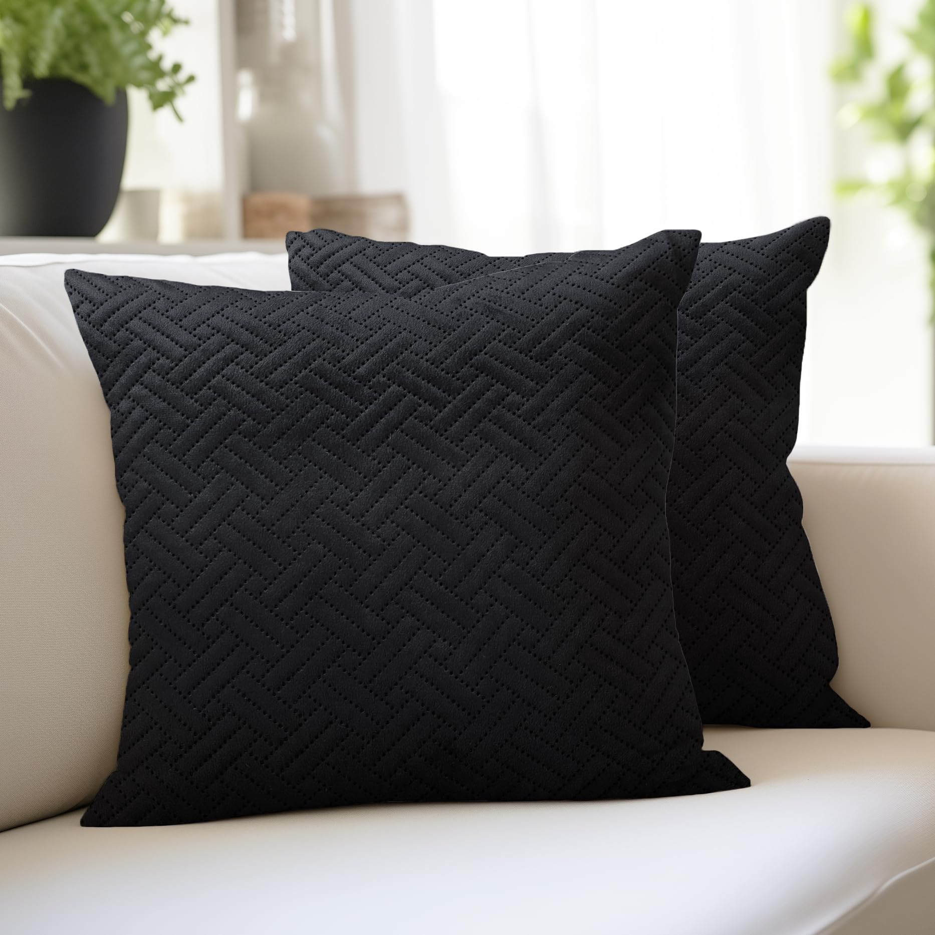 Encasa XO Cushion Covers 40x40 cm Set of 2, Black, 40 x 40 cm (Pack of 2)