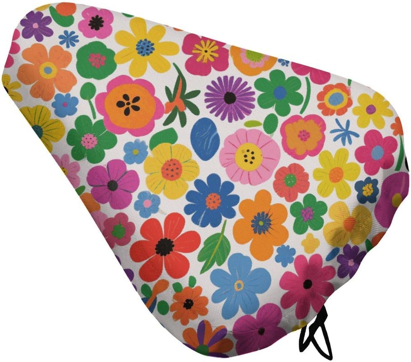 Floral Print Padded Bike Seat Cover with Drawstring and Spring Buckle, Waterproof Bicycle Seat Cushion Extra Wide, Soft Comfort Bicycle Saddle for Mountain Exercise Road Bikes