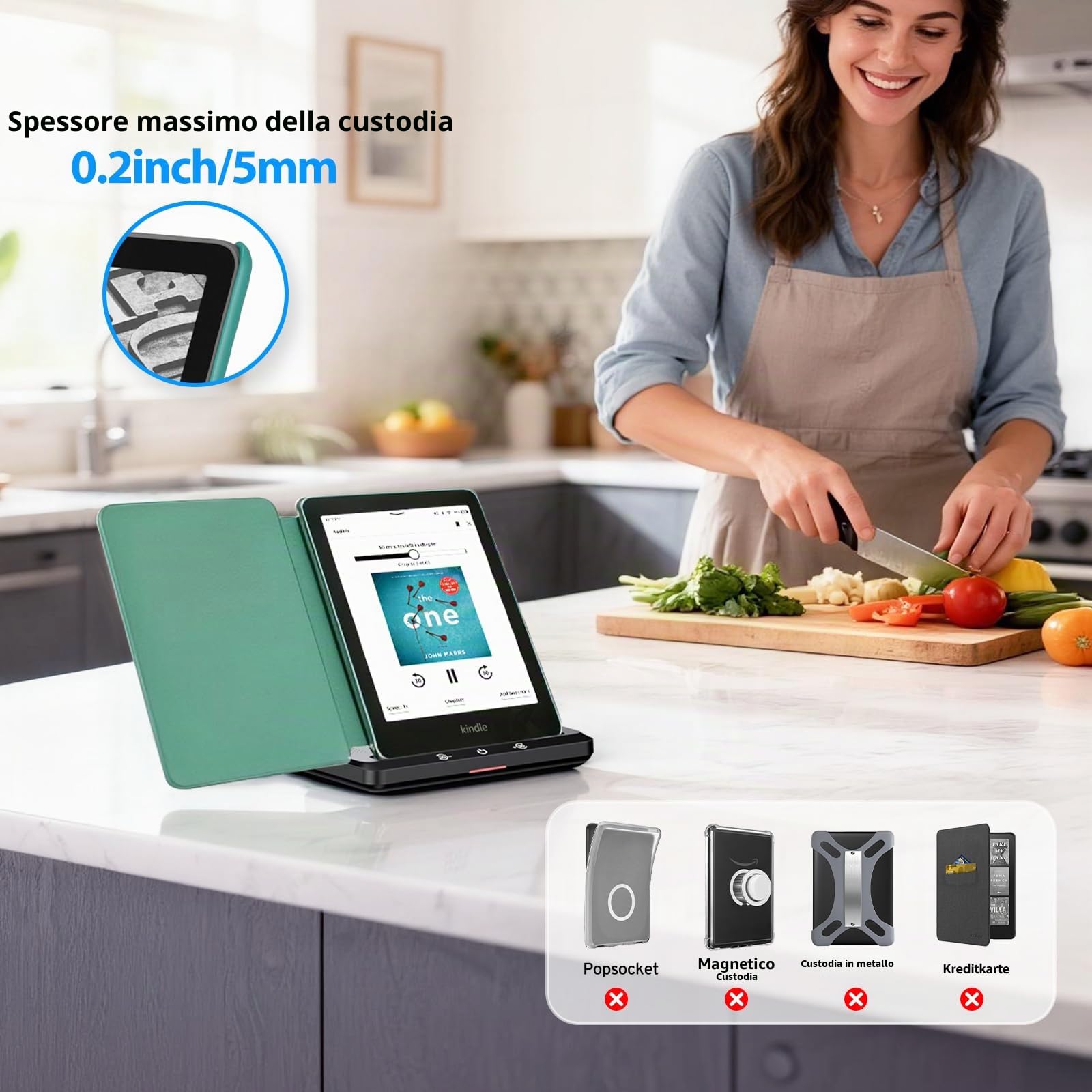 Dock di ricarica wireless con altoparlante per audiolibri | Compatibile con Kindle Paperwhite Signature Edition (2022/2024) & Colorsoft Signature Edition | Stazione di ricarica wireless pieghevole con