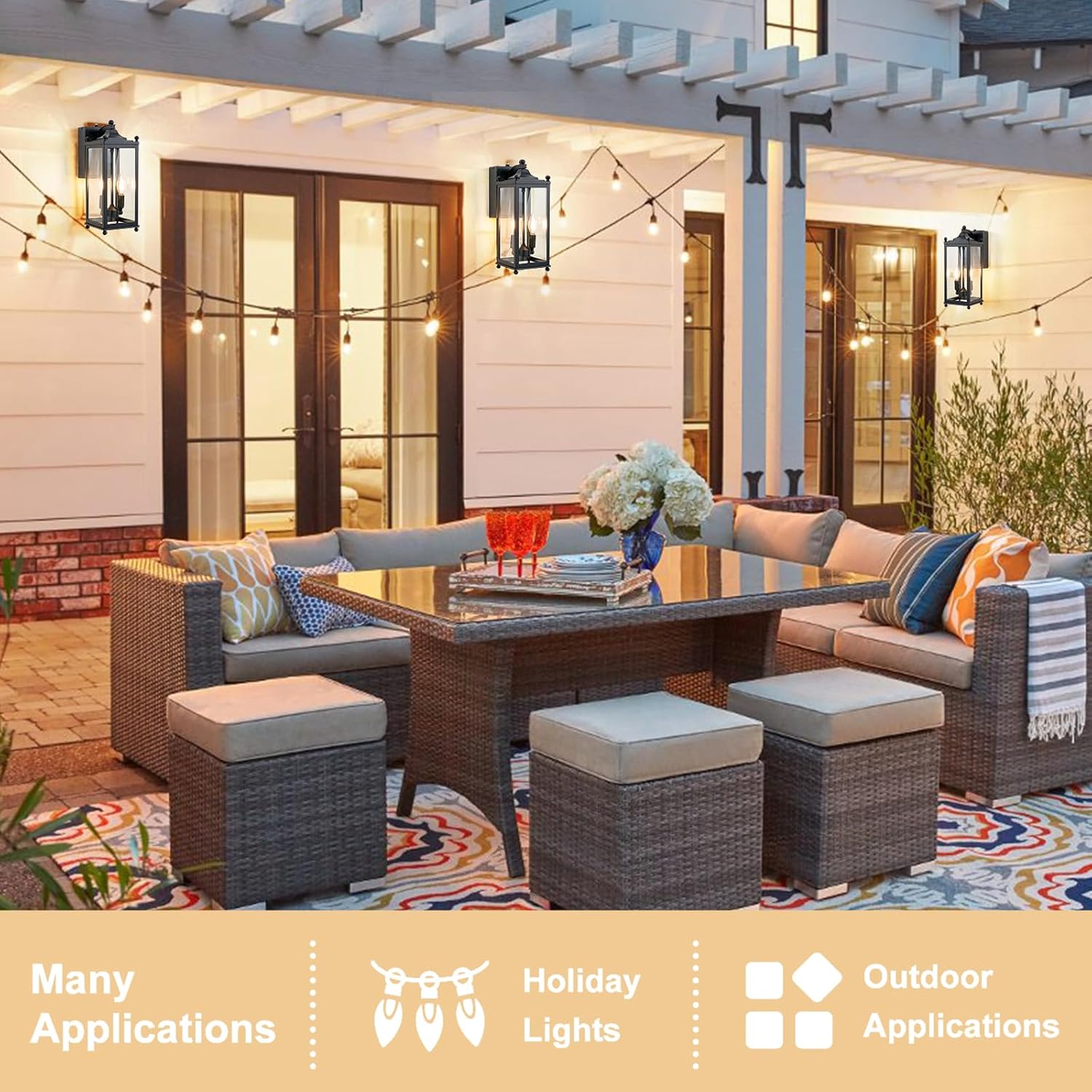 2-Light Extra Large Outdoor Wall Lights, Dusk to Dawn Outdoor Porch Light with GFCI Outlet, Retro Exterior Lights with Clear Glass Front Porch Lanterns, Outdoor Wall Sconce Lighting, Outside Lights