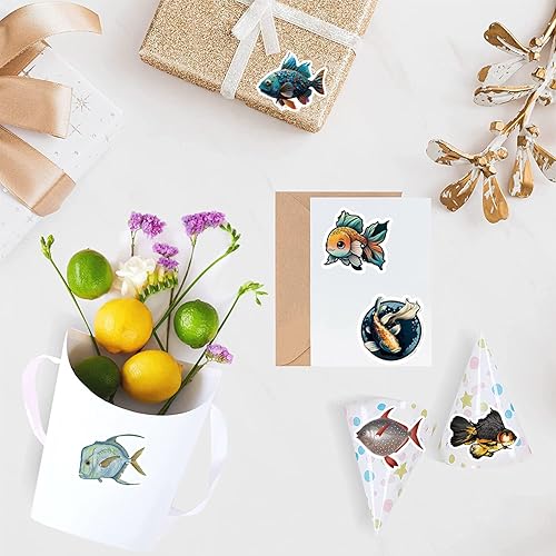 Miniatura 3 de 500 etiquetas autoadhesivas con diseño de animales de pez, bonitos sellos redondos, para Navidad, Halloween, fiestas, para niños, adolescentes,