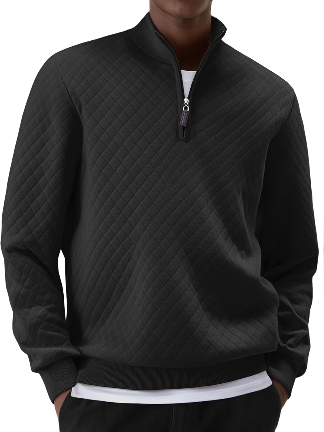 COOFANDY Men Quarter Zip Pullover Long Sleeve Quilted Sweatshirt Waffle Casual Collared Sweatshirts Mock Neck Winter Polo