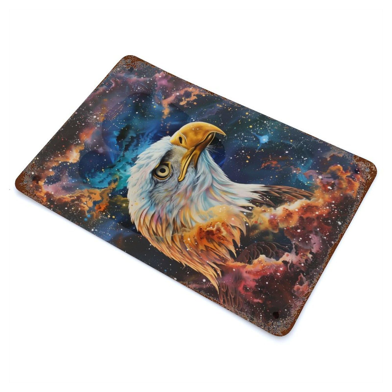 Garage Style Cosmic Eagle Blaze Aged Metal Wall Plaque 11.8"x7.9", Farmhouse Wall Decor for Bar And Workshop