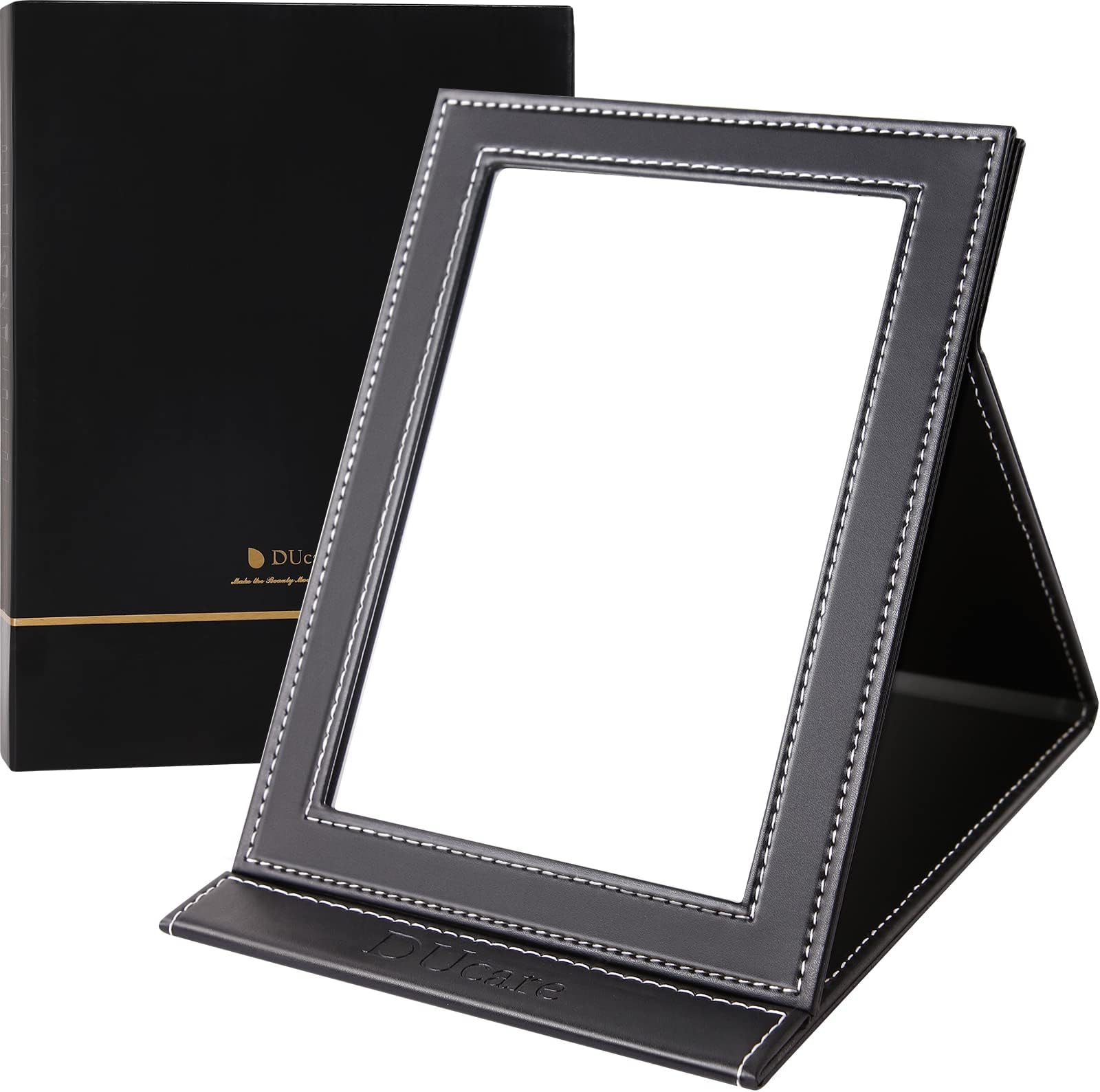 DUcare 6" x 8" Folding Desk Mirror - Ultrathin Portable Travel Mirror with Adjustable Stand, HD Distortion-Free & Cushioned Edges, for Camping/Office/Home