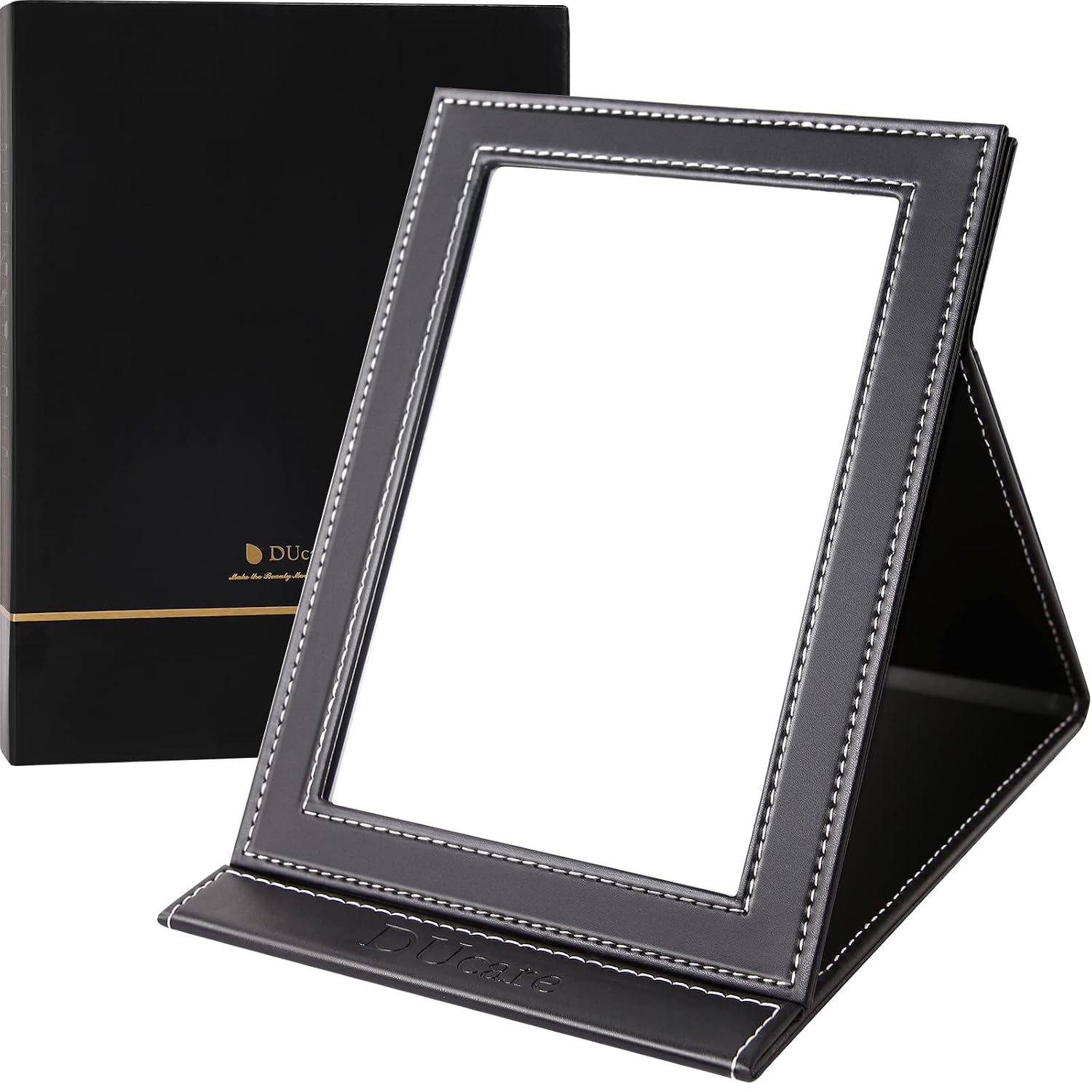 DUcare Folding Tabletop Compact Travel Mirror with Adjustable Stand,Large