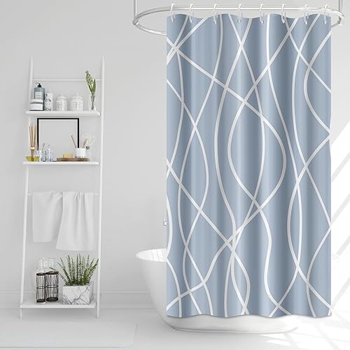 Miniatura 195 de Cortina de ducha pequeña a rayas gris claro degradado para baño, 36 x 72 pulgadas, juego de cortina de ducha geométrica para cabina de RV con Gris