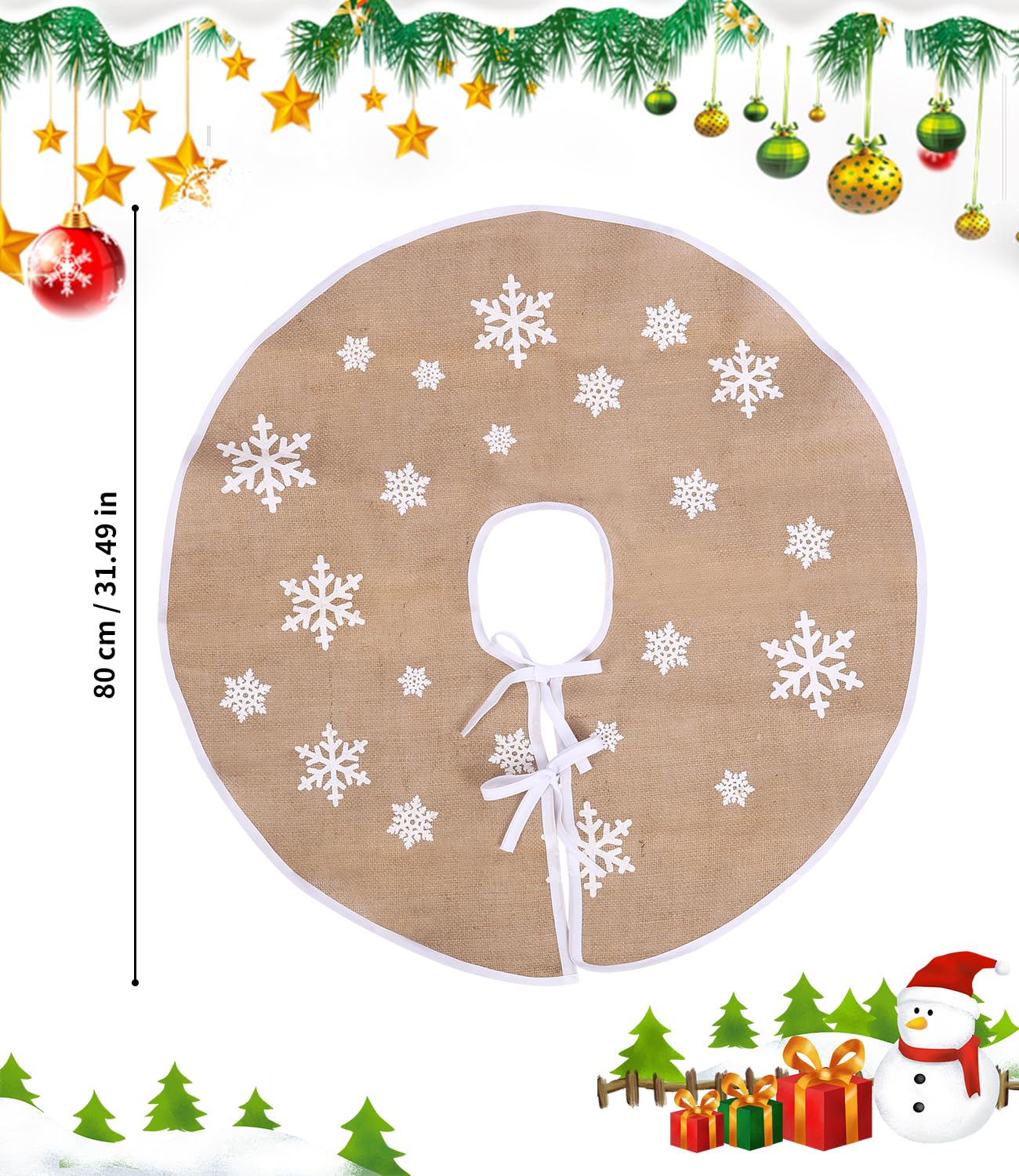 Jupe de Sapin de Noël Flocons de Neige Lin Kaki 80 cm
