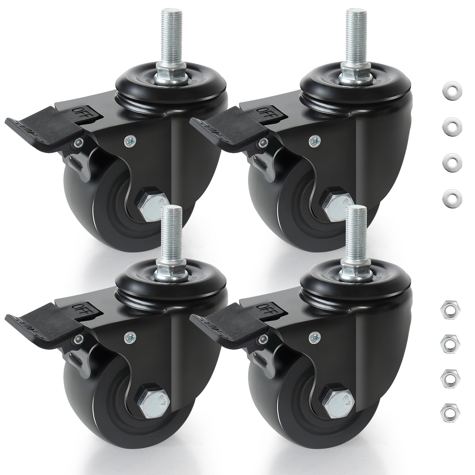 Ruote Girevoli per Mobili 75MM - Portata Max 2000KG, 12mm x 25mm (1/2"-12UNC) Con Viti - per Carrello Industriali, Carichi Pesanti e Spostare Mobili