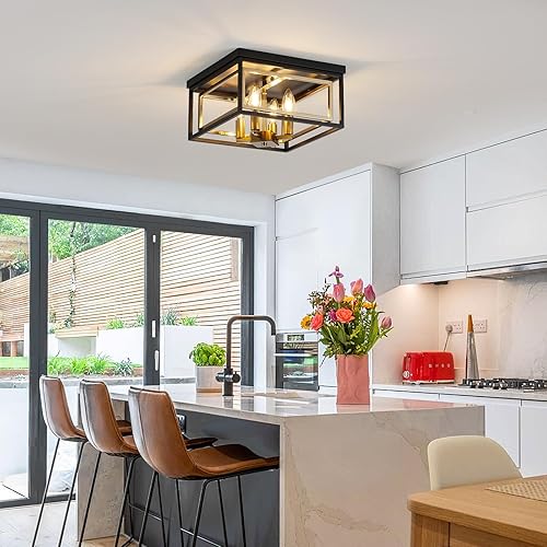 Miniatura 5 de Lámpara de techo moderna de montaje empotrado, 4 luces de metal cerca de la lámpara de techo, lámpara industrial ajustable de oro negro, lámpara de