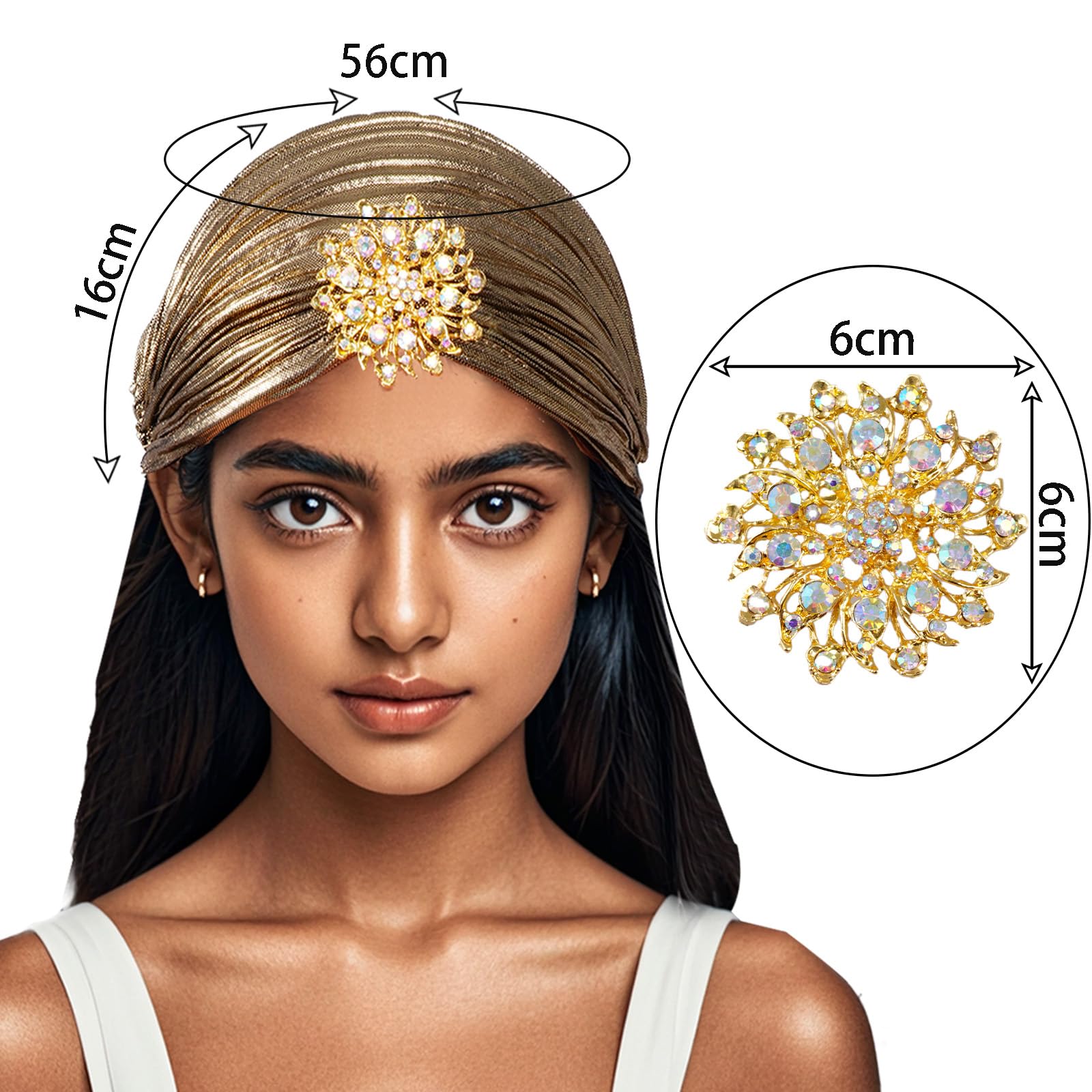 Turban damski kapelusz ze zdejmowaną broszką kryształową broszka w stylu lat 20. XX wieku, styl vintage, turban, elastyczna opaska na głowę, akcesoria do kostiumu Gatsby