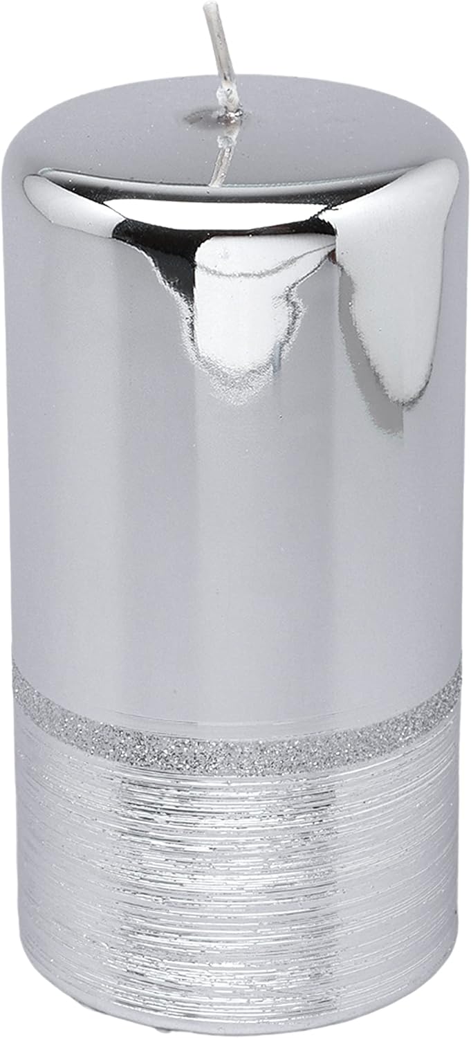 G Decor Silver Pillar Candle Glass Effect, Table Candles, Annivesary