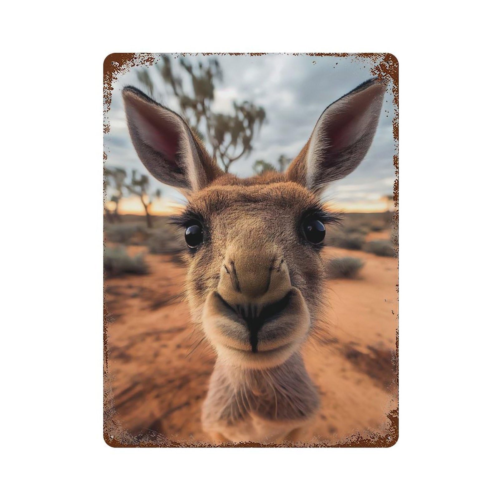 Selfie of A Young Kangaroo Vintage Wall Sign 15.7"x11.8", Rust Effect Metal Decor for Office, Studio And Wall Decor