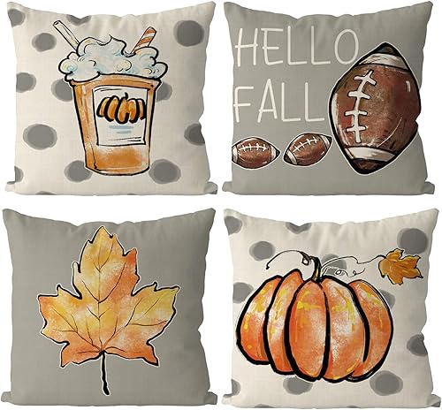 GAGEC Juego de 4 fundas de almohada de otoño de 18 x 18 pulgadas, diseño de calabaza, hojas de arce, decoración del hogar, sofá, dormitorio,