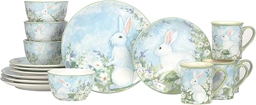 Certified International Juego de vajilla de 16 piezas para la mañana de Pascua, servicio para 4