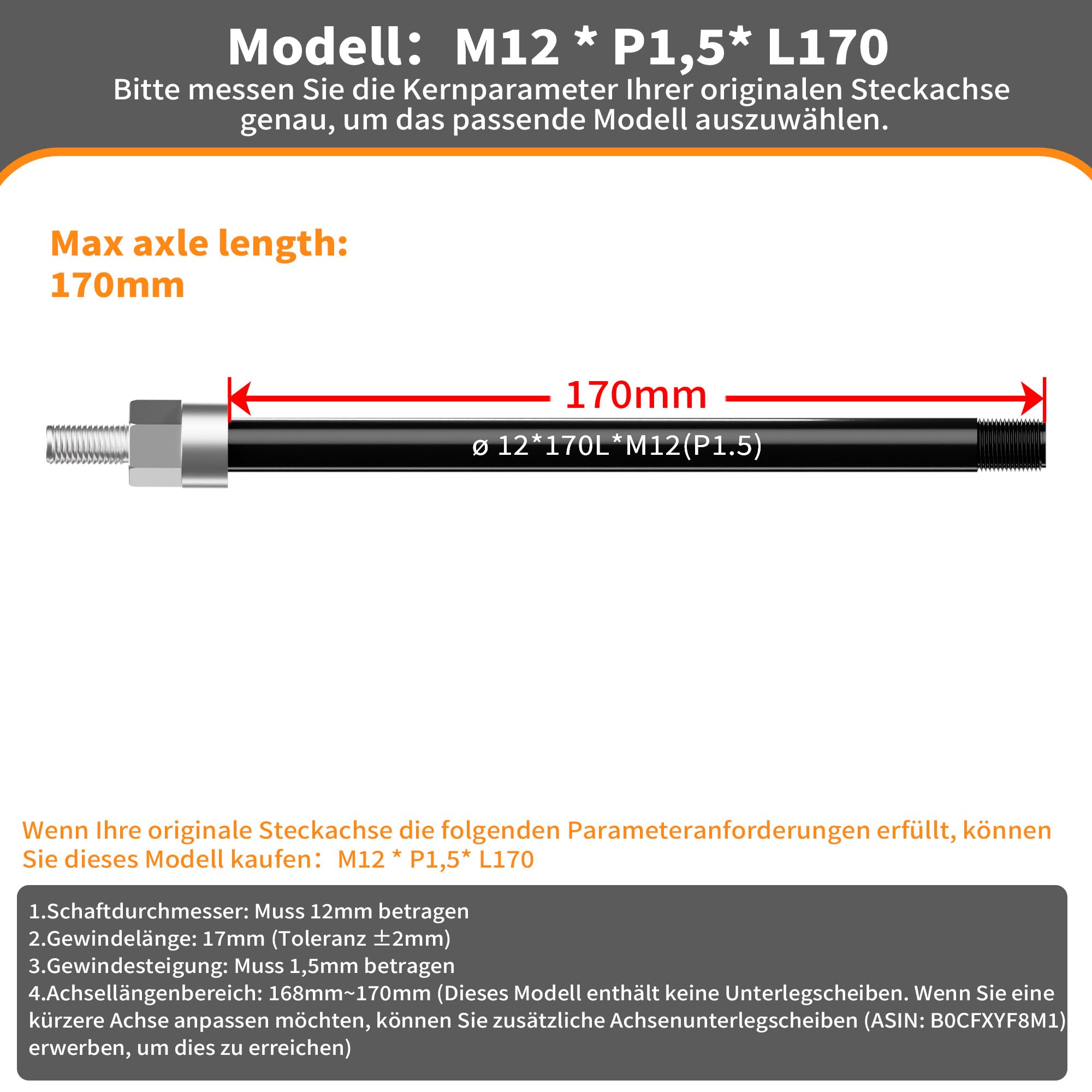 Steckachse Adapter M12 für Fahrradanhänger Kupplung, Fahrrad Steckachsenadapter, Fahrrad Steckachse, Einstellbare Schaftlänge