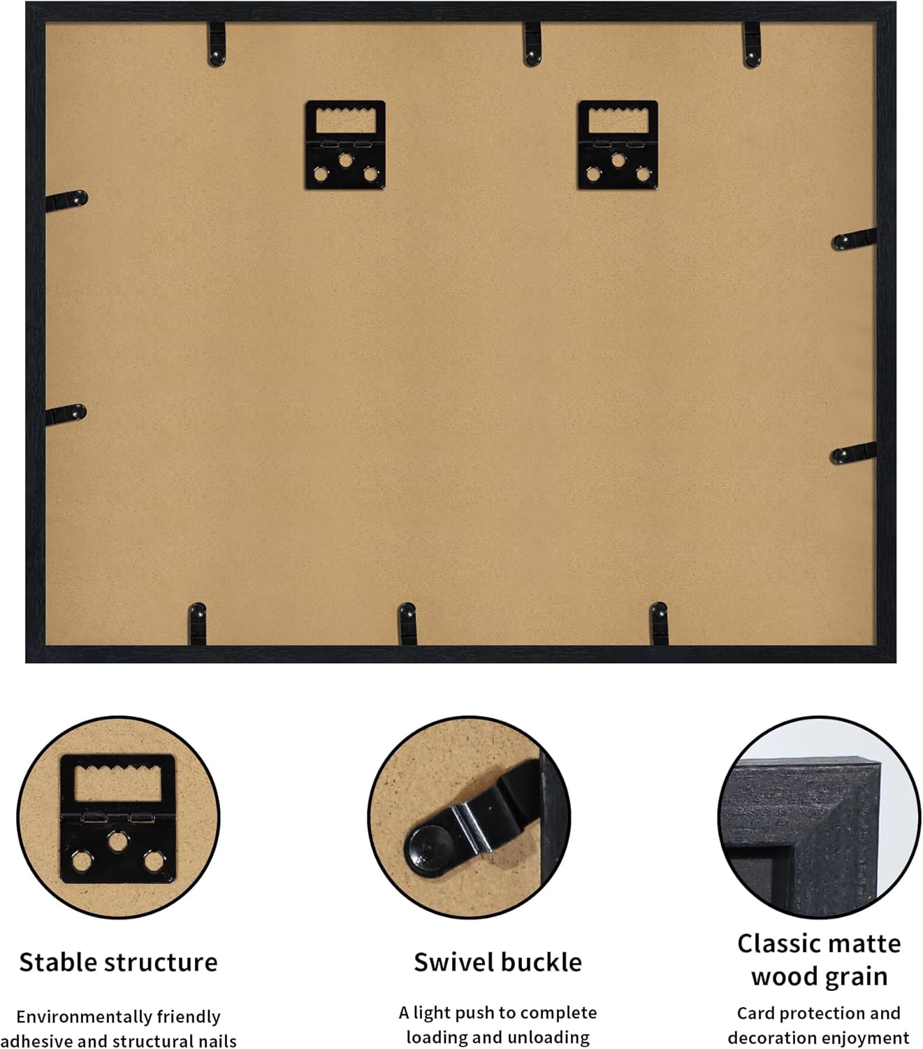 iRahmen Trading Card Display Case - Tempered Glass Cover and Wooden Frame, Wall Mount Sports Card Display Frame Hold 8 Cards for Baseball Pokemon Baseball Basketball Football Hockey