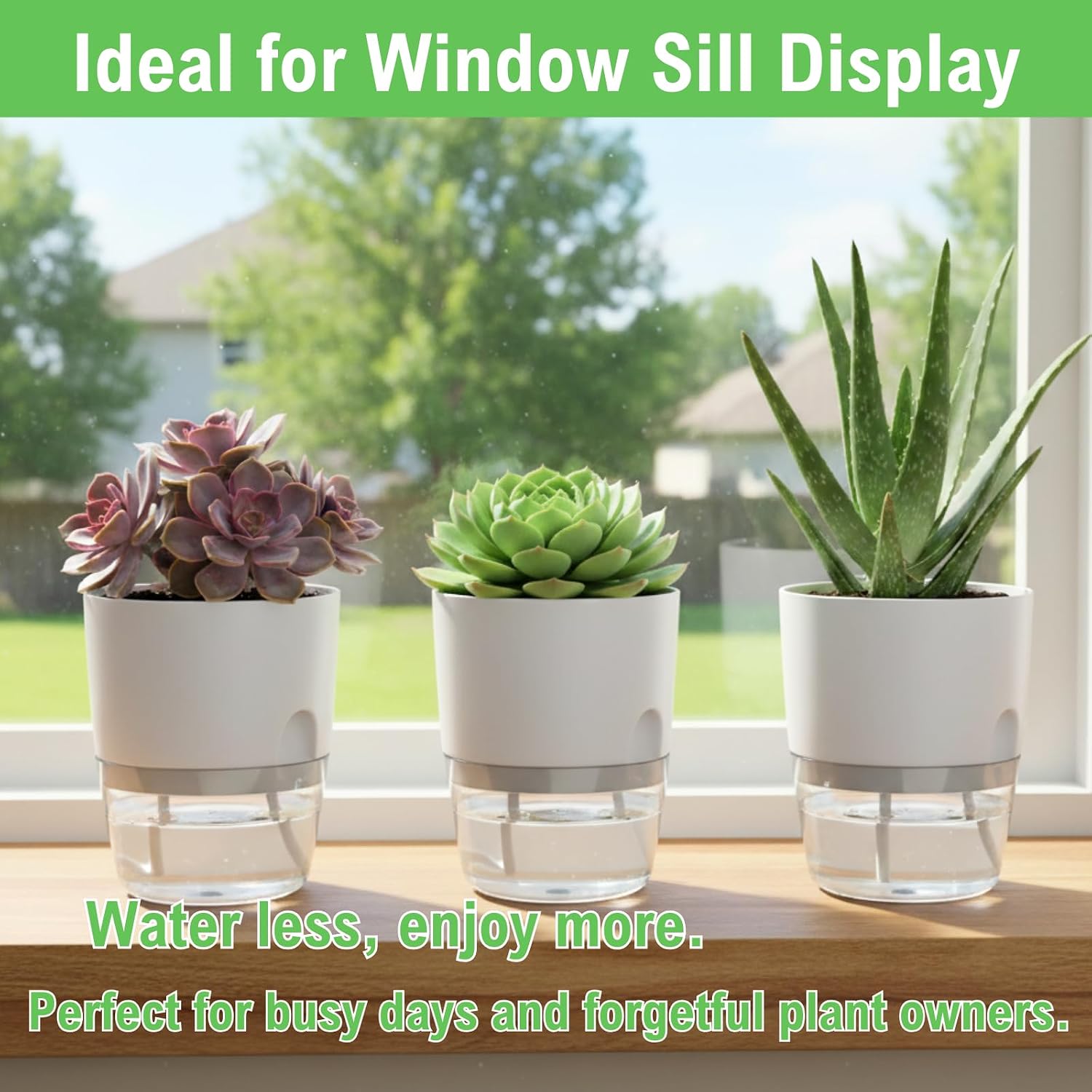 3.2 Inch Self Watering Planters 3 Pack Plastic Wicking Pots White image 4