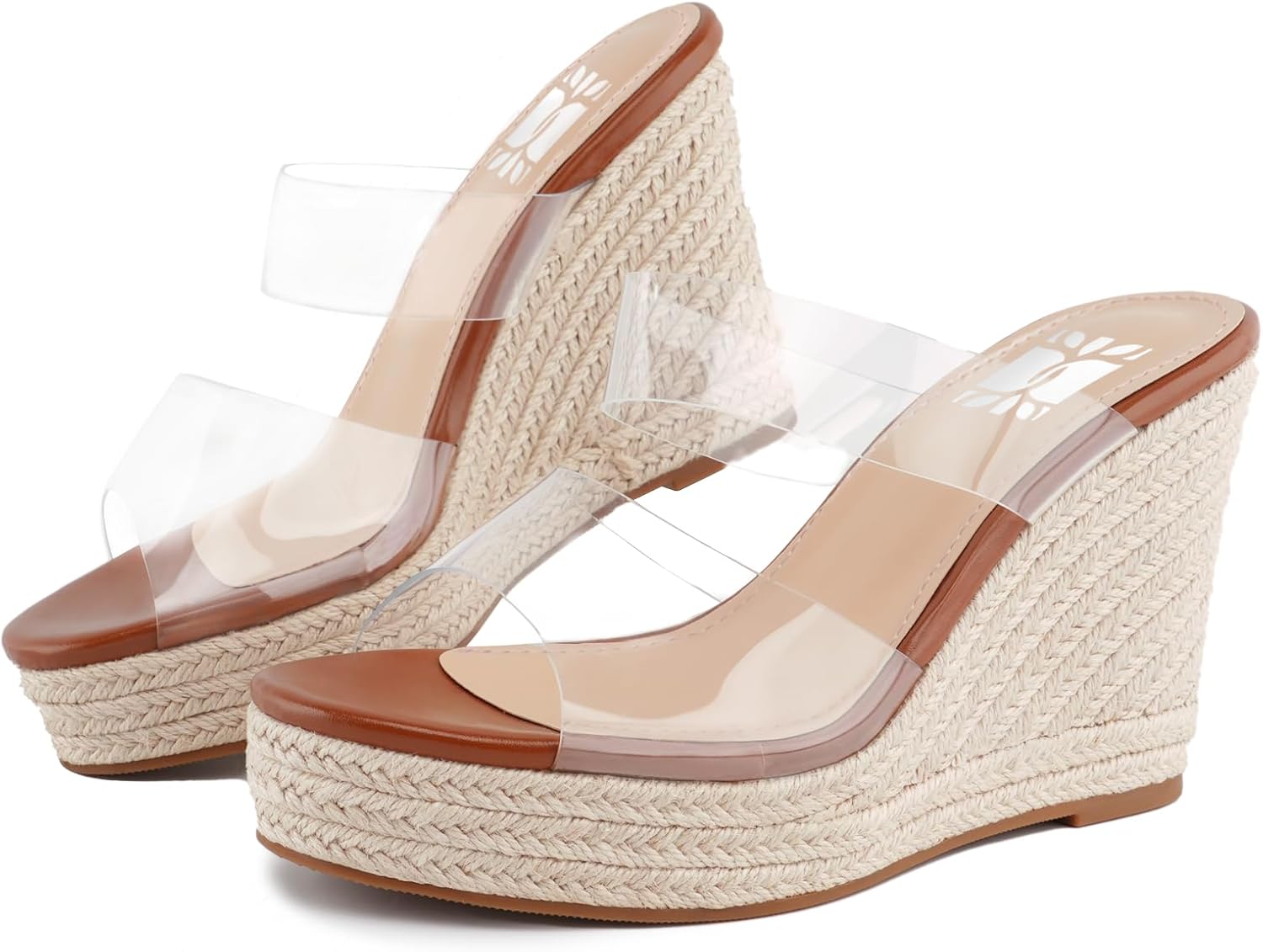 VARECOLA Women Slip On Espadrille Platform Wedge Sandals Slide Open Toe Clear High Heel Sandals