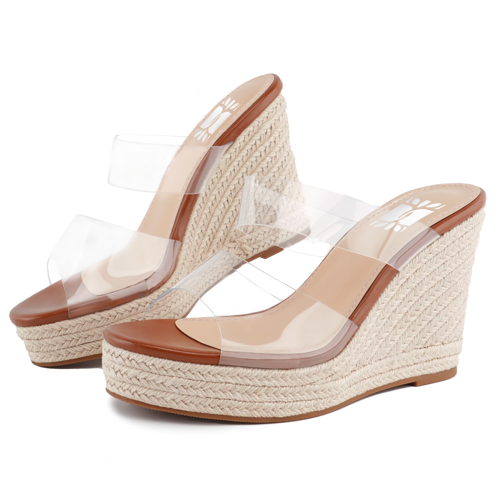 VARECOLA Women Slip On Espadrille Platform Wedge Sandals Slide Open Toe Clear High Heel Sandals