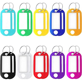 Key Fob with Writable Labels Plastic Key Ring with Loops 10 Colors Interchangeable 20