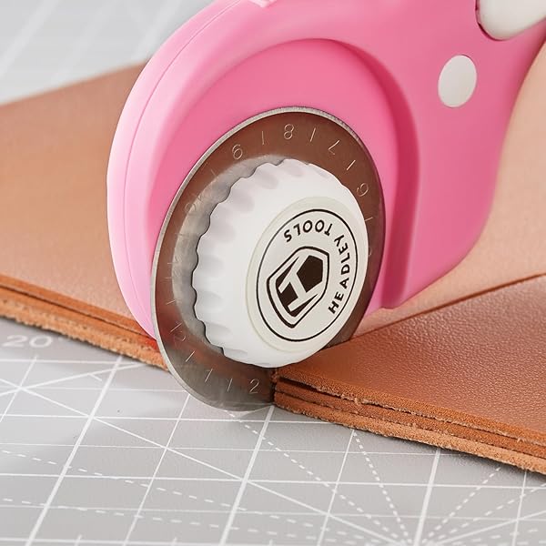 Headley Tools 45mm Rotary Cutter with 5pcs Extra Blades, Ergonomic Handle Rolling Cutter with Safety Lock for Crafting, Sewing, Quilting, Fabric Rotary Cutter Perfect for Left & Right Hand (Pink) - 4
