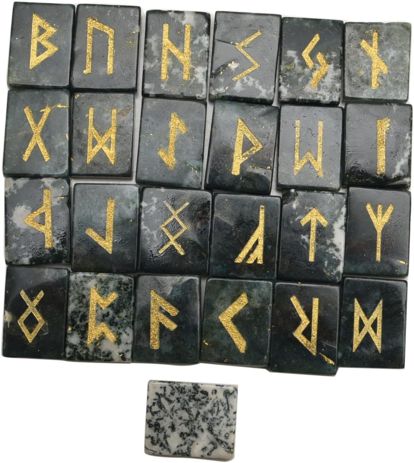 Rectangle Shape Flat Bloodstone Gemstone Runes with Elder Futhark Alphabet Engraved 25 pcs Rune Set
