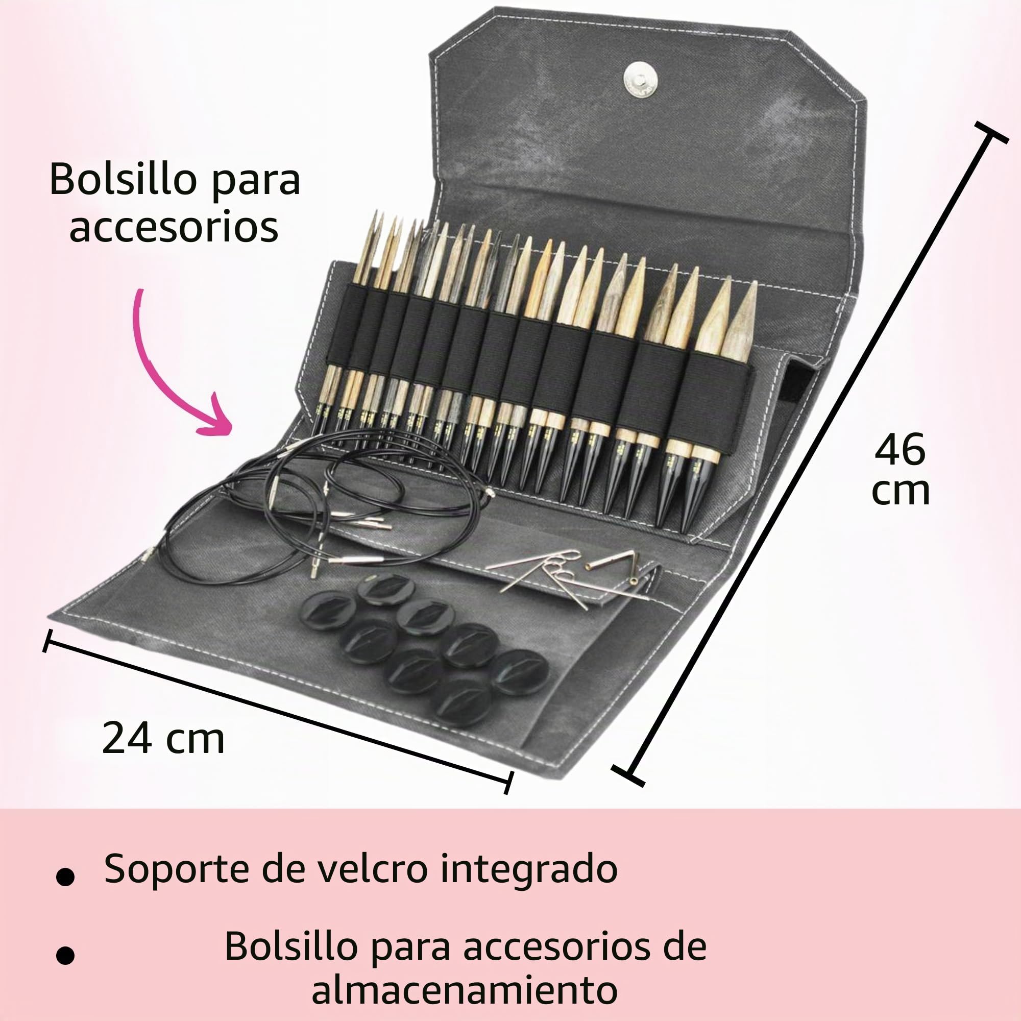 Lykke Knitting Needles Conjunto circular intercambiable de madera deriva 5 pulgadas de largo (13 cm) gris Denim Faux Leather Bundle con Artsiga Crafts Project Bag