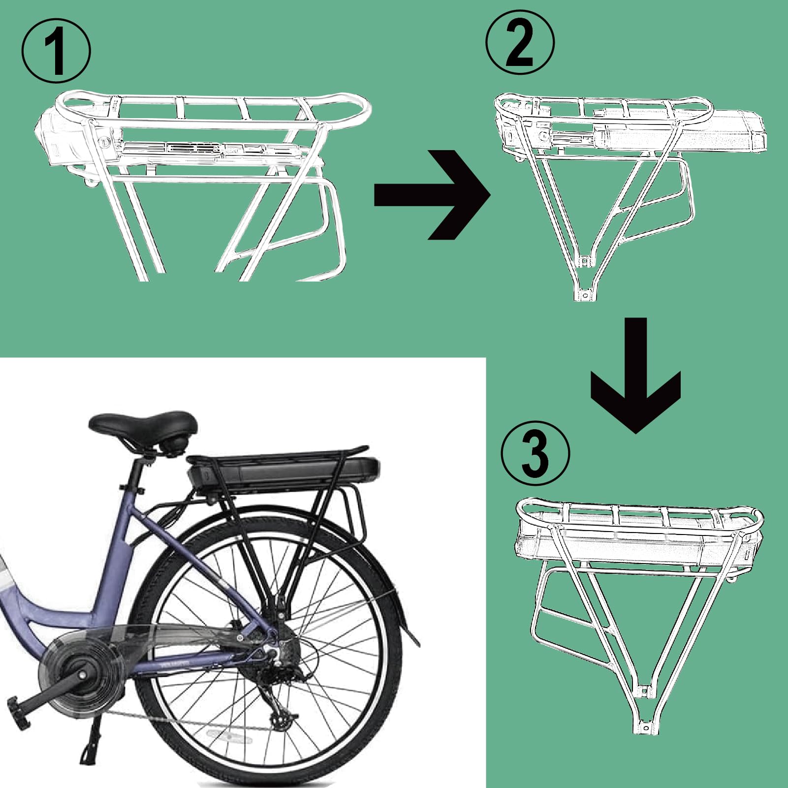 Batería para Bicicleta eléctrica 36V 16Ah con Cargador, luz Trasera y Cerradura de Seguridad, sin Soporte Trasero(36V 16Ah)