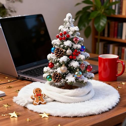 Miniatura 11 de Konsait - Pie de árbol de Navidad de felpa, adornos para el árbol de Navidad, redondo de color blanco como la nieve, cubierta para la base del árbol