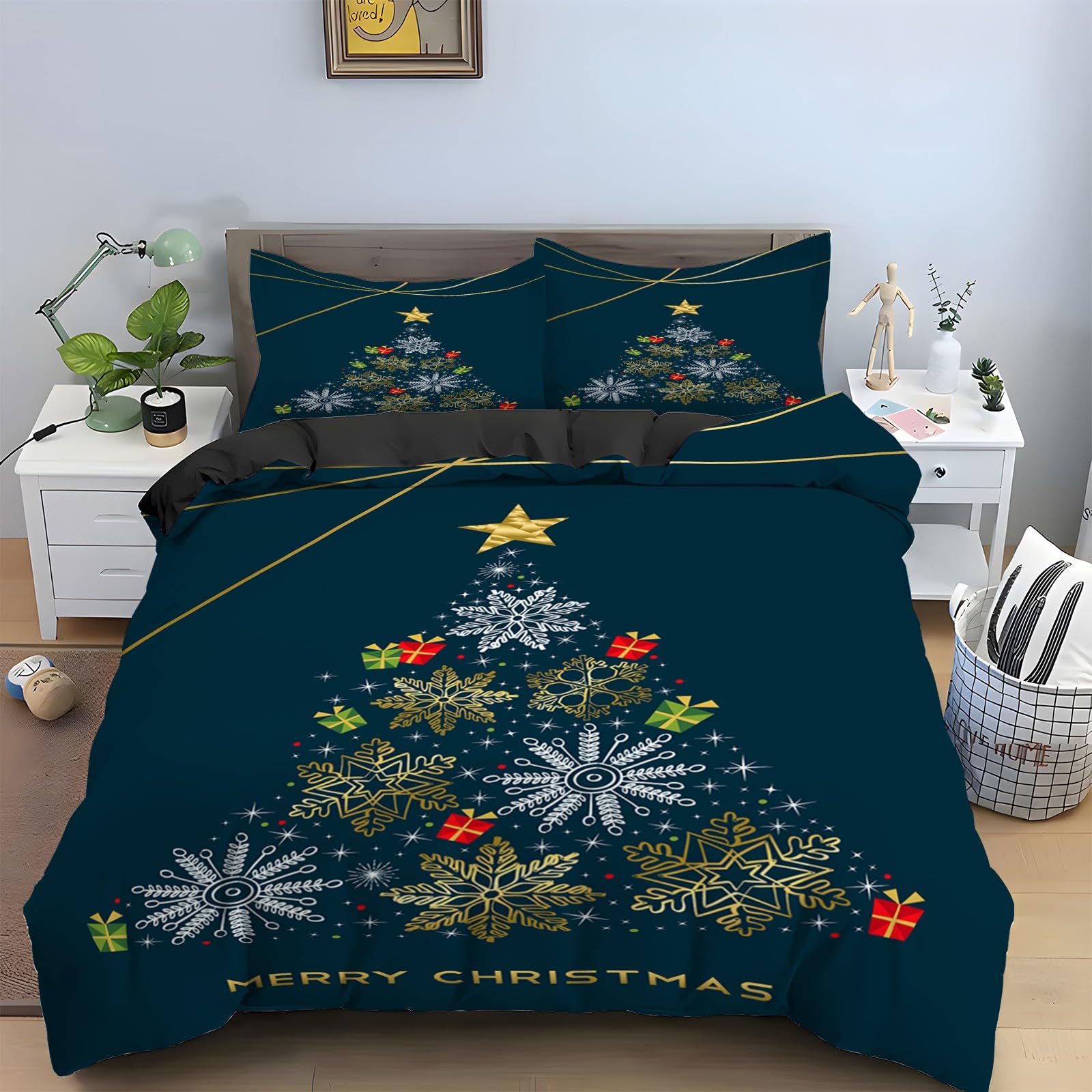 Parure de lit ambiance du Nouvel An 160x200 pour décorer la chambre en hiver