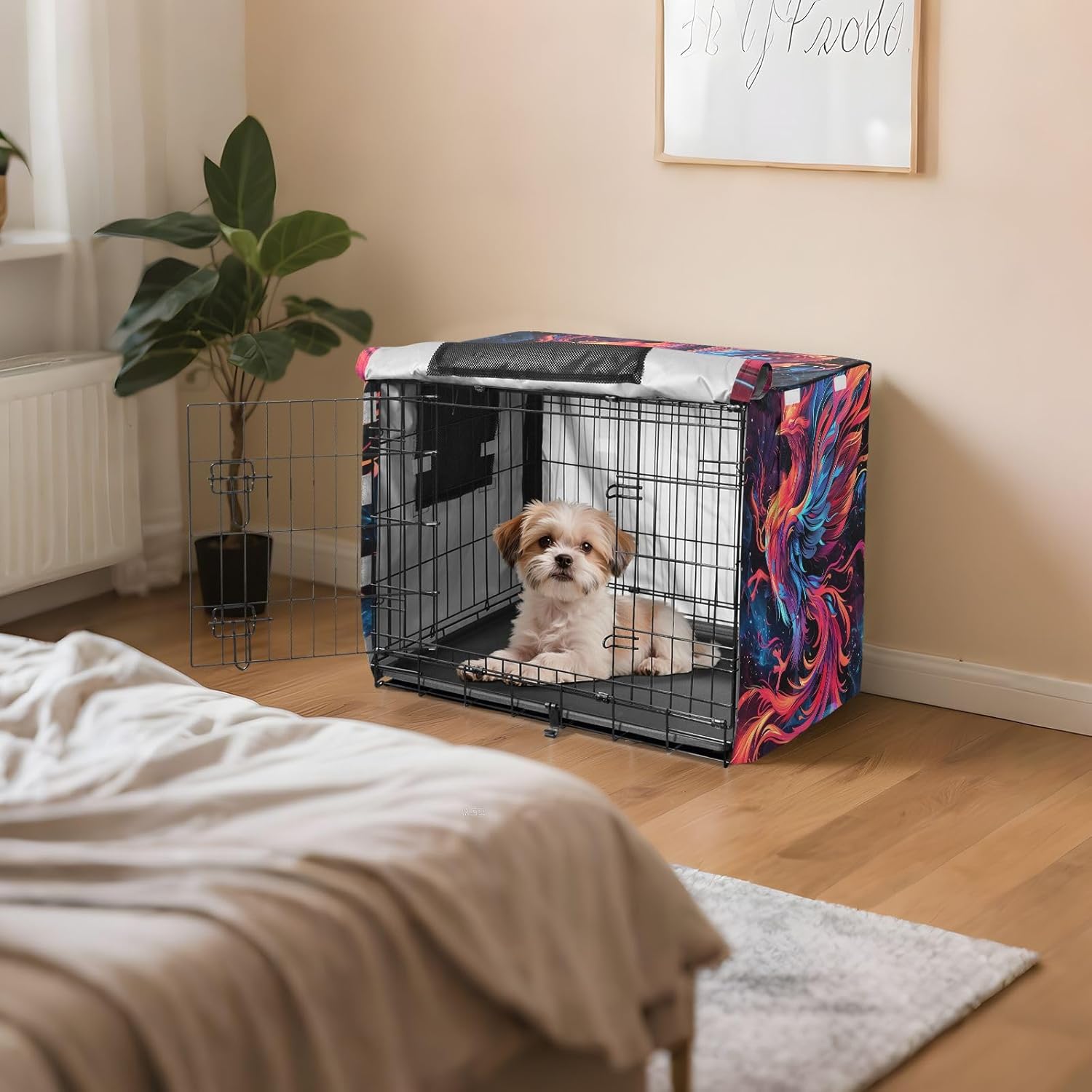 Phoenix Flames Dog Crate Covers Breathable, S-XL Water-Resistant Cage Cover for Puppies Training, Large