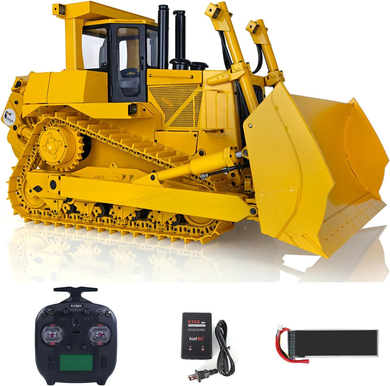 1/14 Metal RC Bulldozer Hydraulic DXR2 Remote Control D10T Tracked Dozer Model Motor Servo ESC Remote Controller Sound Light System 5200mAh Lipo Batter Hobby Grade Model for Adult