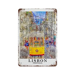 Decoración clásica Pintura de hierro Cartel de chapa Lisboa Portugal Travel Art Cartel de metal Decoración Placa horizontal para garaje Bar Pub Tienda Cartel de arte de pared retro divertido W8xH12