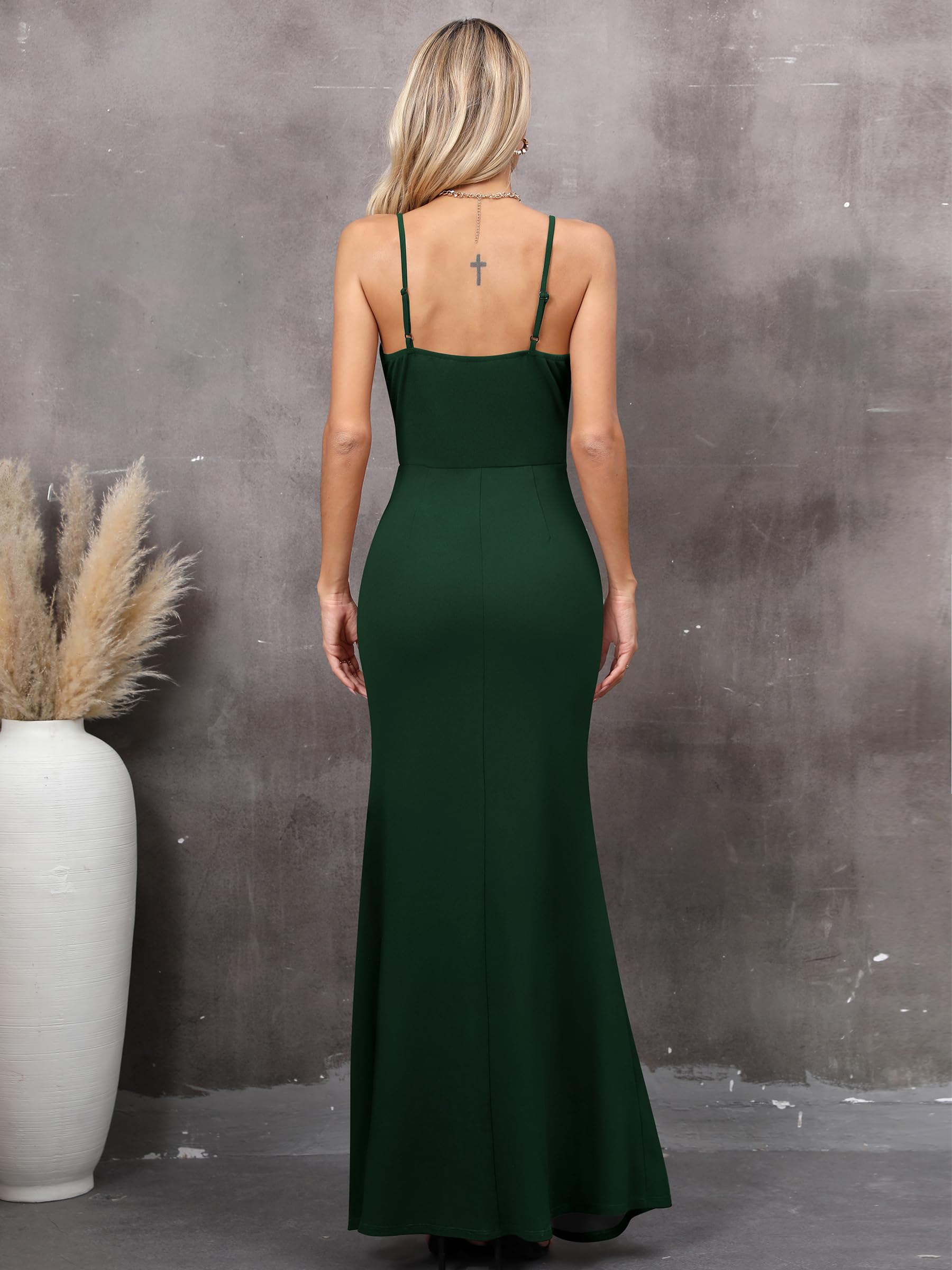 Missufe Damen Abendkleider Partykleid Wickelkleid Spaghettiträger Ärmellos Schlitz Cocktail Maxi Lang Hochzeit Ballkleid