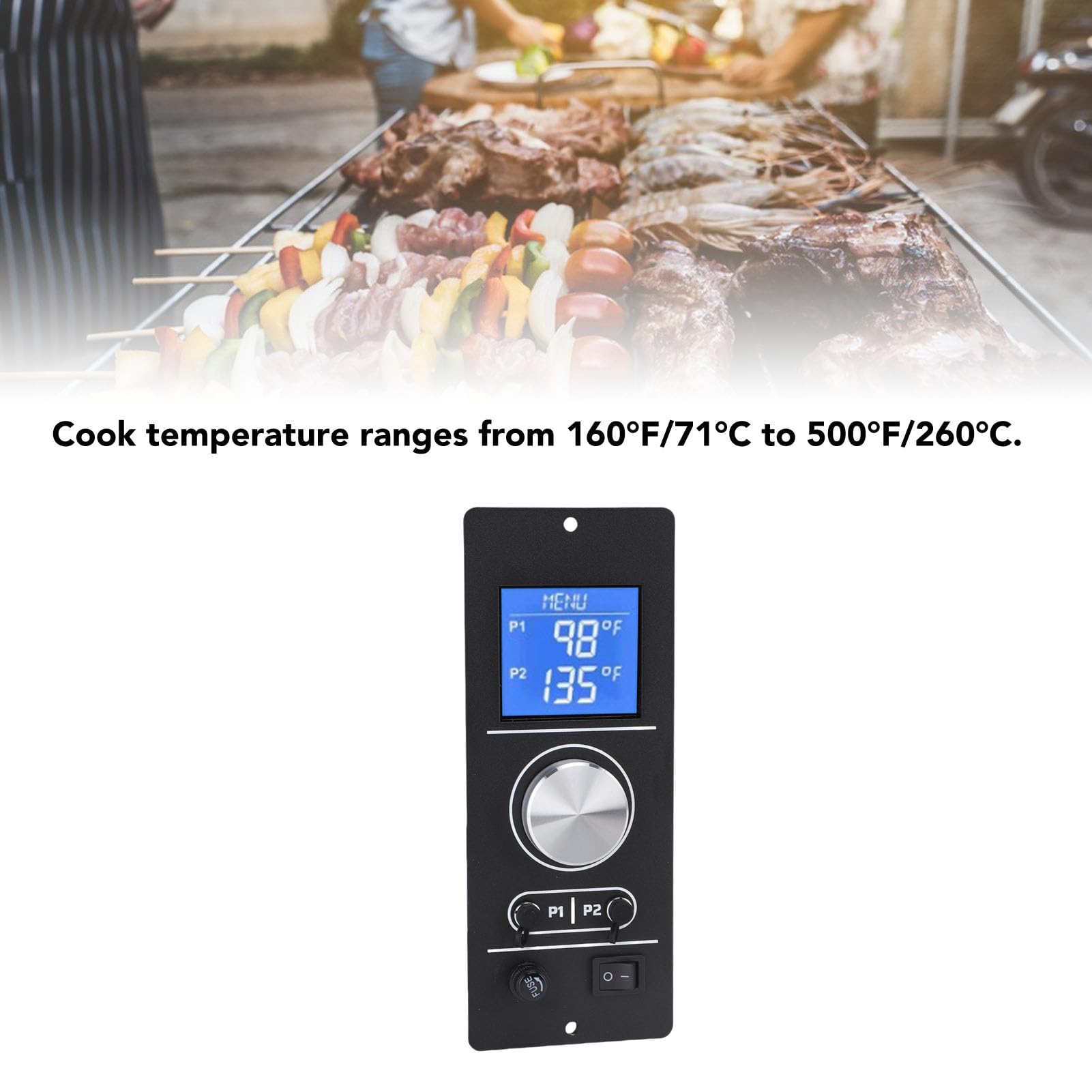 AMONIDA Kontroler Grilla na Pellet Pid, ​​cyfrowa Tablica Kontroli Temperatury z Cyfrowym Wyświetlaczem o Wysokiej Widoczności, łatwe w Obsłudze Pokrętło Wędzenia i Tryb Obejścia dla Grilla na