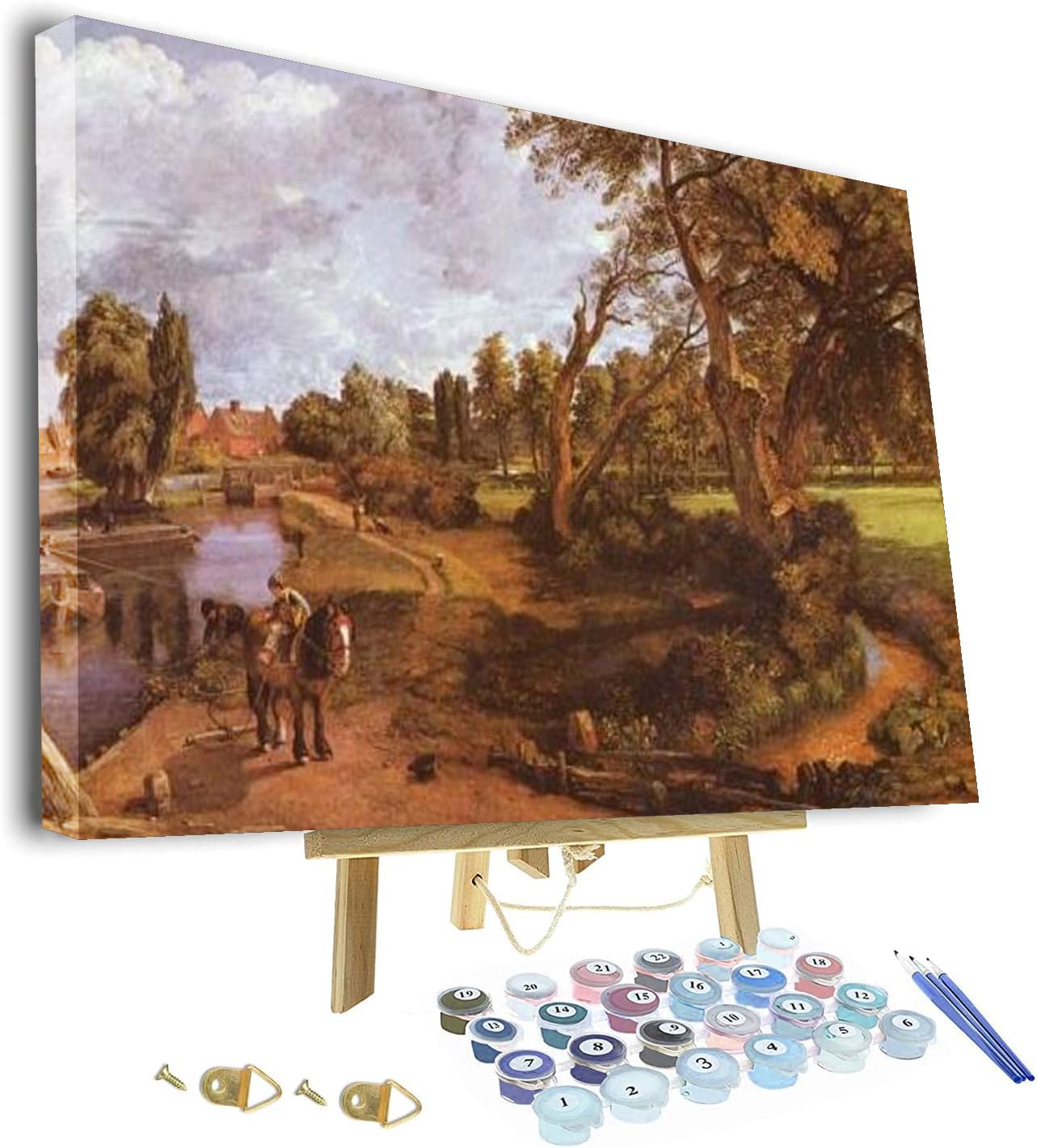 Paint by Numbers Kit for Adults - John Constable Flatford Mill Framed and Easel Paint by Numbers for Adults Beginner DIY Painting by Numbers