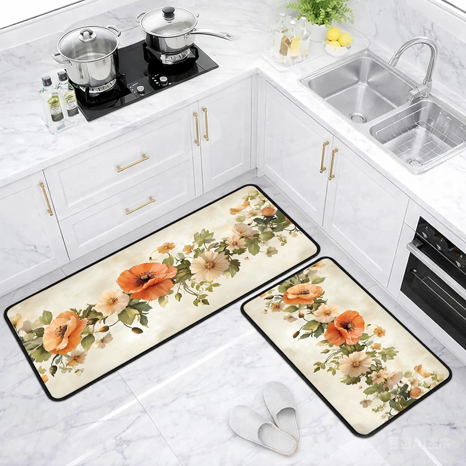 Kitchen Rugs for Floor Set of 2, Anti-Fatigue Non-Slip Washable Standing Mats for Kitchen, Sink, Laundry Room, Office and Living Room(16.4"×27.6" + 16.4"×47.2")