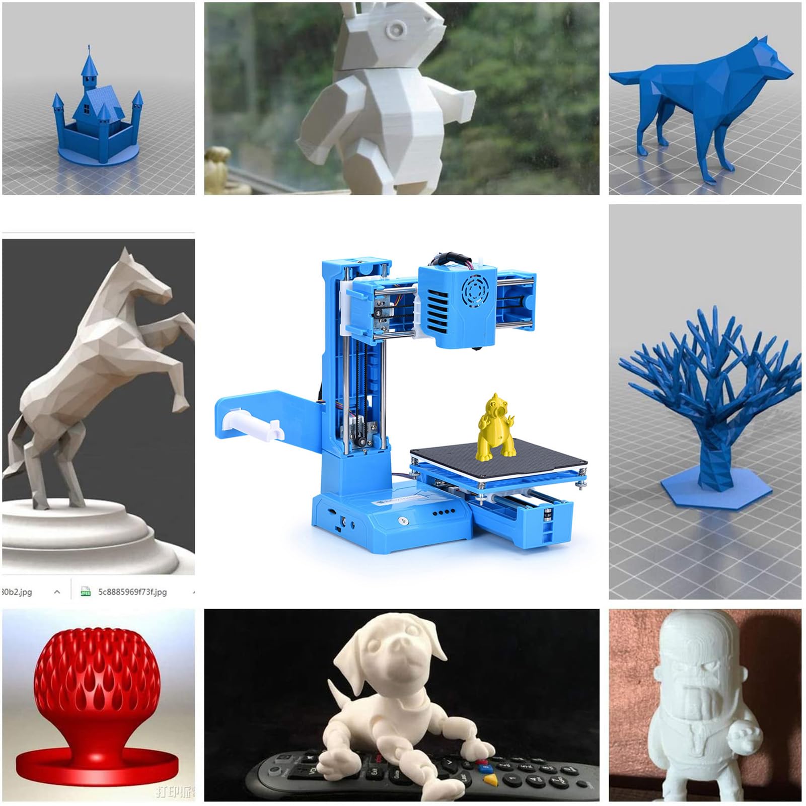 Impresora 3D Mini máquina de impresión de Escritorio para niños 100x100x100mm Tamaño de impresión Plataforma extraíble Impresión de una Sola tecla con Tarjeta TF Filamento de Muestra PLA