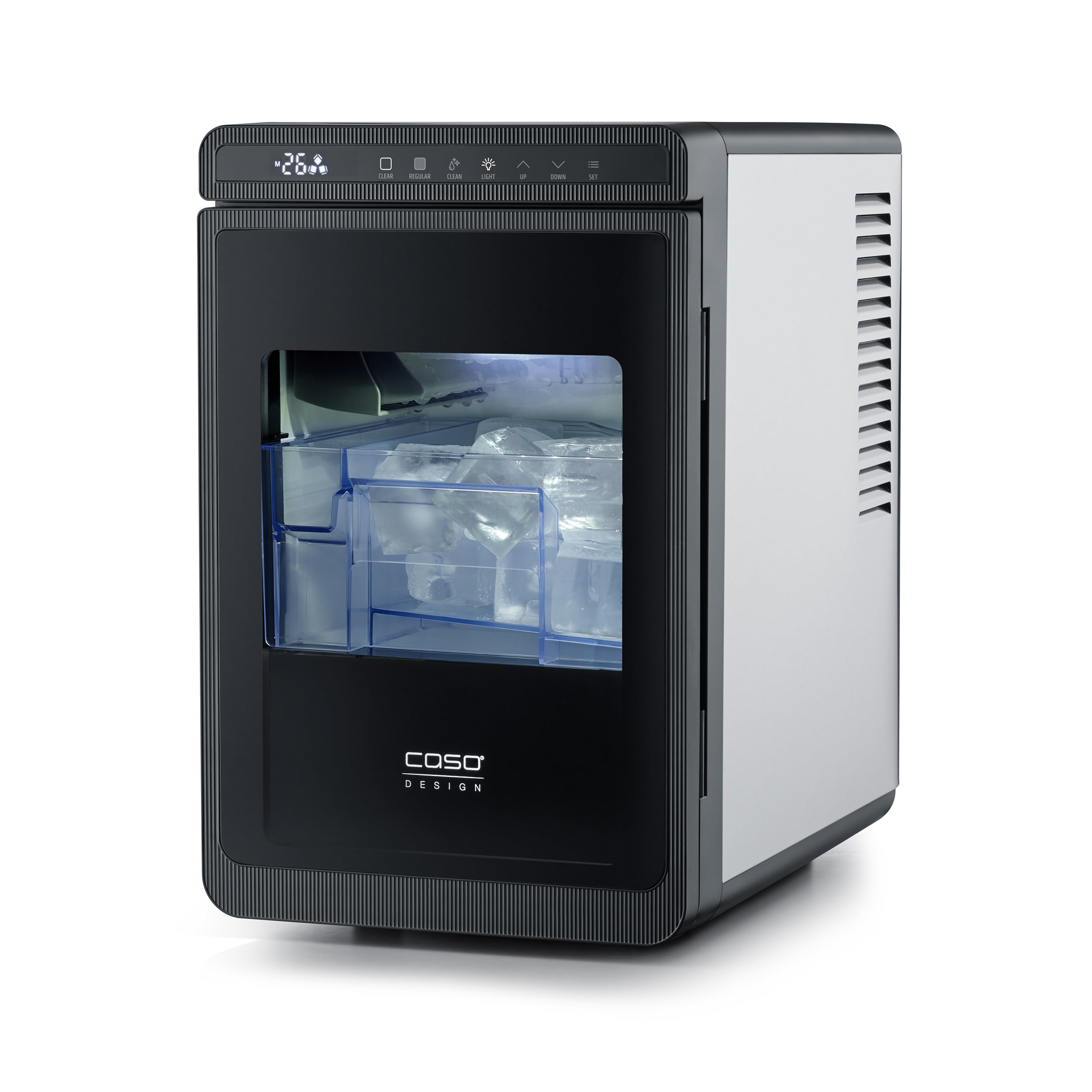 CASO IceCube Pro Eiswürfelmaschine, kristallklare XXL-Eiswürfel 40 mm, längere Schmelzzeit bis 90 Min., 9,3 kg Eis in 24h, selbstreinigend, für Whisky, Gin & Cocktails