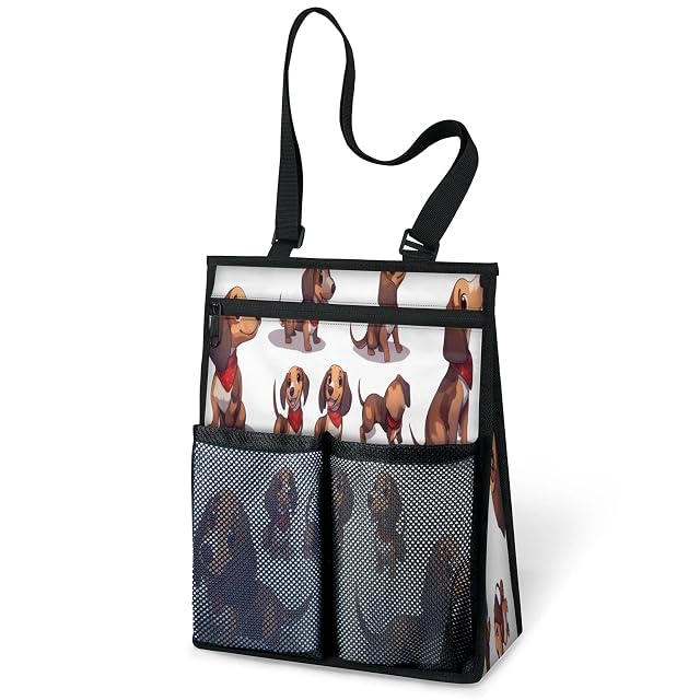 Ourtheme Cute Dog Dachshund Portable Shower Bag for Travel Gym Camp Beach Tote Shower Caddy Bags Hanging Toiletry
