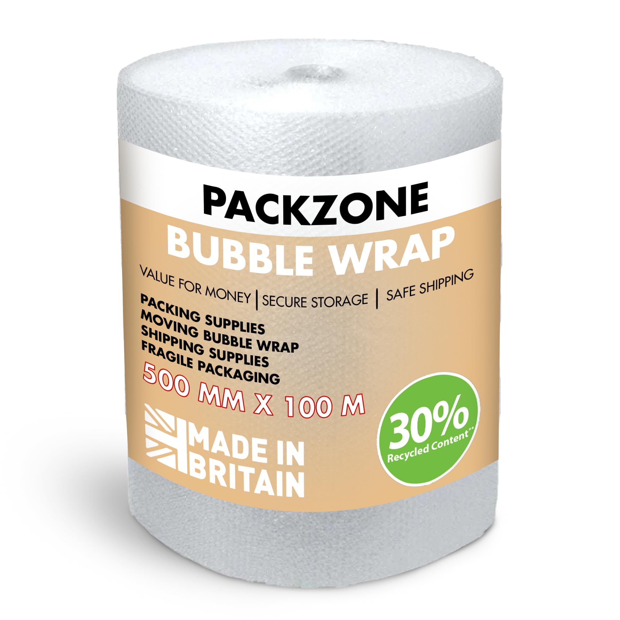 PackZone Bubble Wrap 500mm x100m | Premium Quality Polythene Bubble Wrap Roll | Strong Protective Wrap for Moving House & Packaging